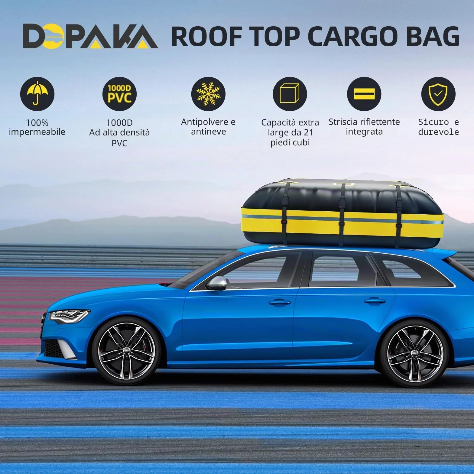 Borsa Tetto Auto, 594L Grande Box da Tetto per Auto Impermeabile Borsa Tetto Auto, Pieghevole Borsa Tetto 21 Piedi Cubici, Include tappetino antiscivolo+6 cinghie rinforzate+serratura
