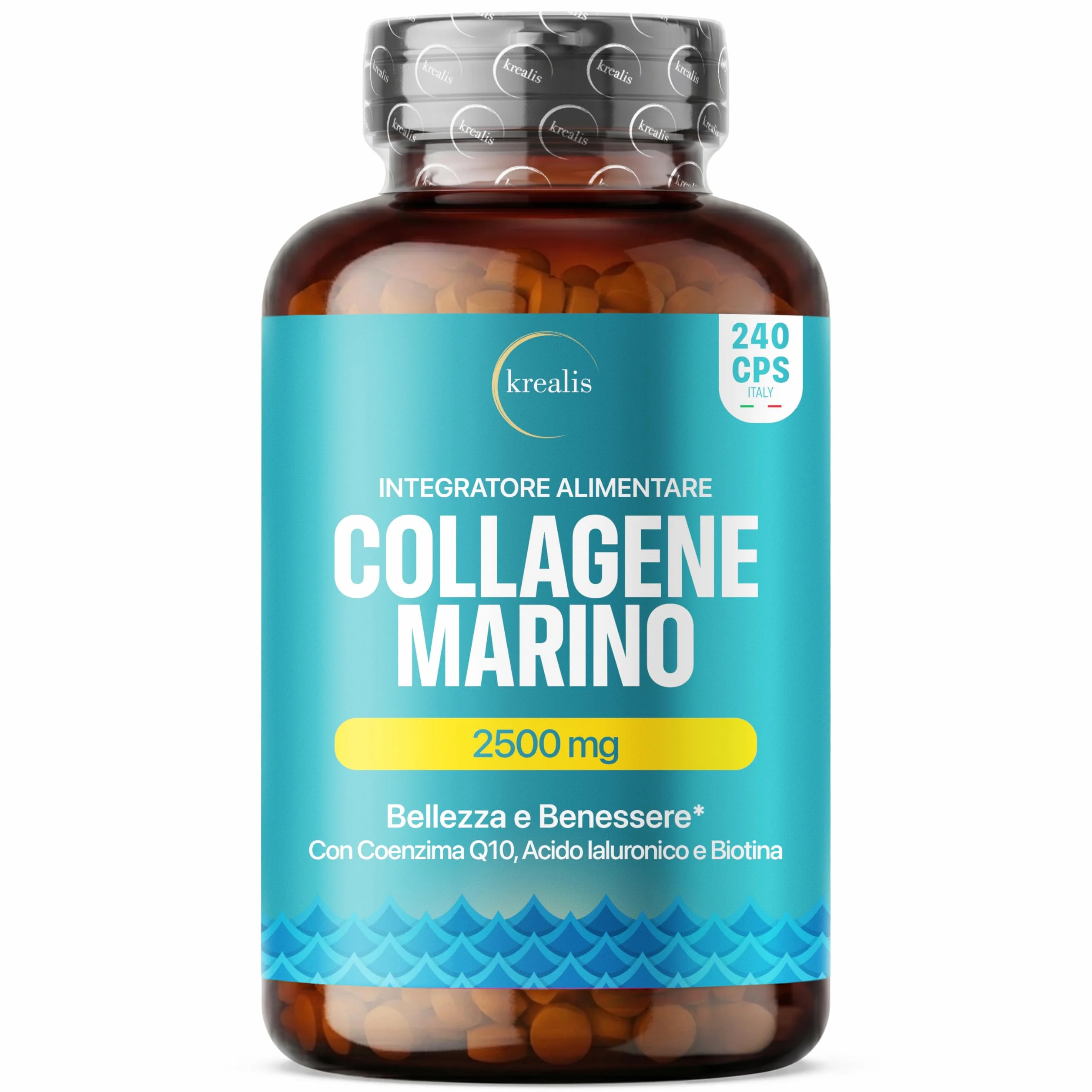 Collagene Marino con Acido Ialuronico 240 Capsule 2500 mg Integratore per Pelle Capelli Articolazioni