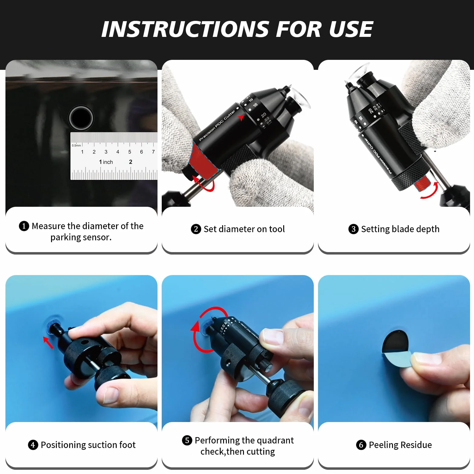 FOSHIO Taglierina di precisione,Taglio Circolare,Taglierina di Pellicole e Tinte per finestrini, Tagliere sensore di precisione PDC PPF, 18mm-32mm Preciso Auto Radar Loch Cutter