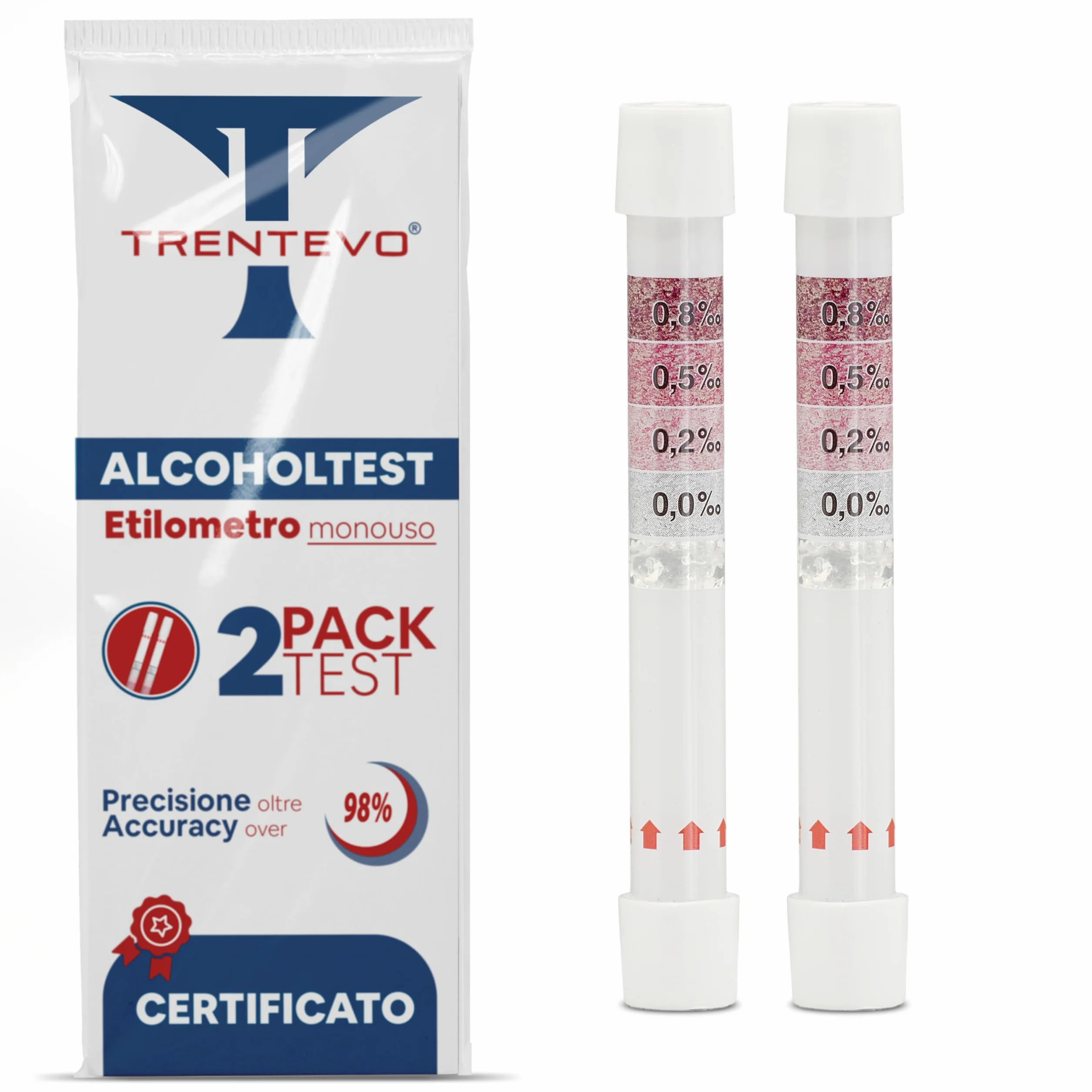 2X Alcol Test USA e Getta Certificato Portatile e Affidabile - Etilometro Monouso Tascabile - Test Alcolemico Fai da Te