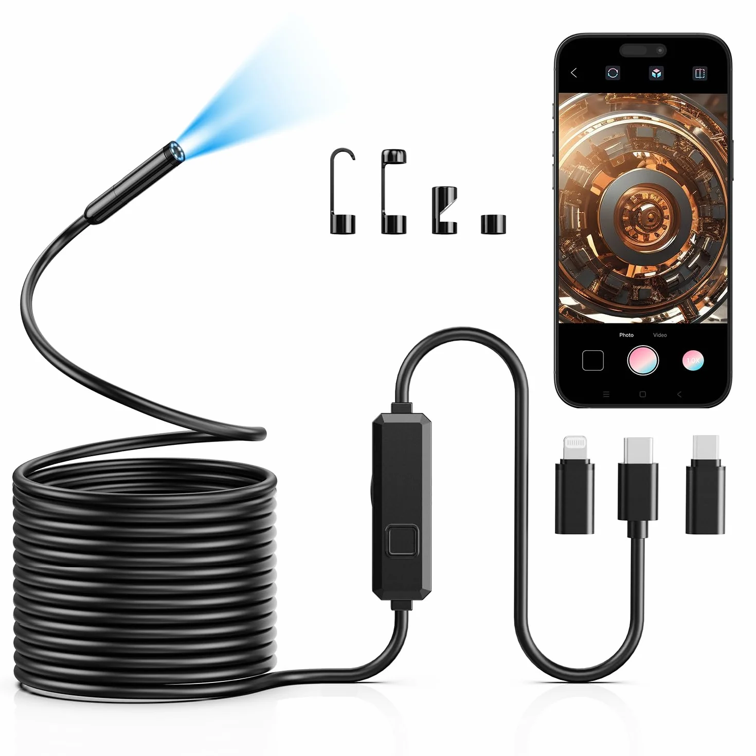 Telecamera di ispezione endoscopica HD 1920P 10m IP67 impermeabile con LED per iOS Android