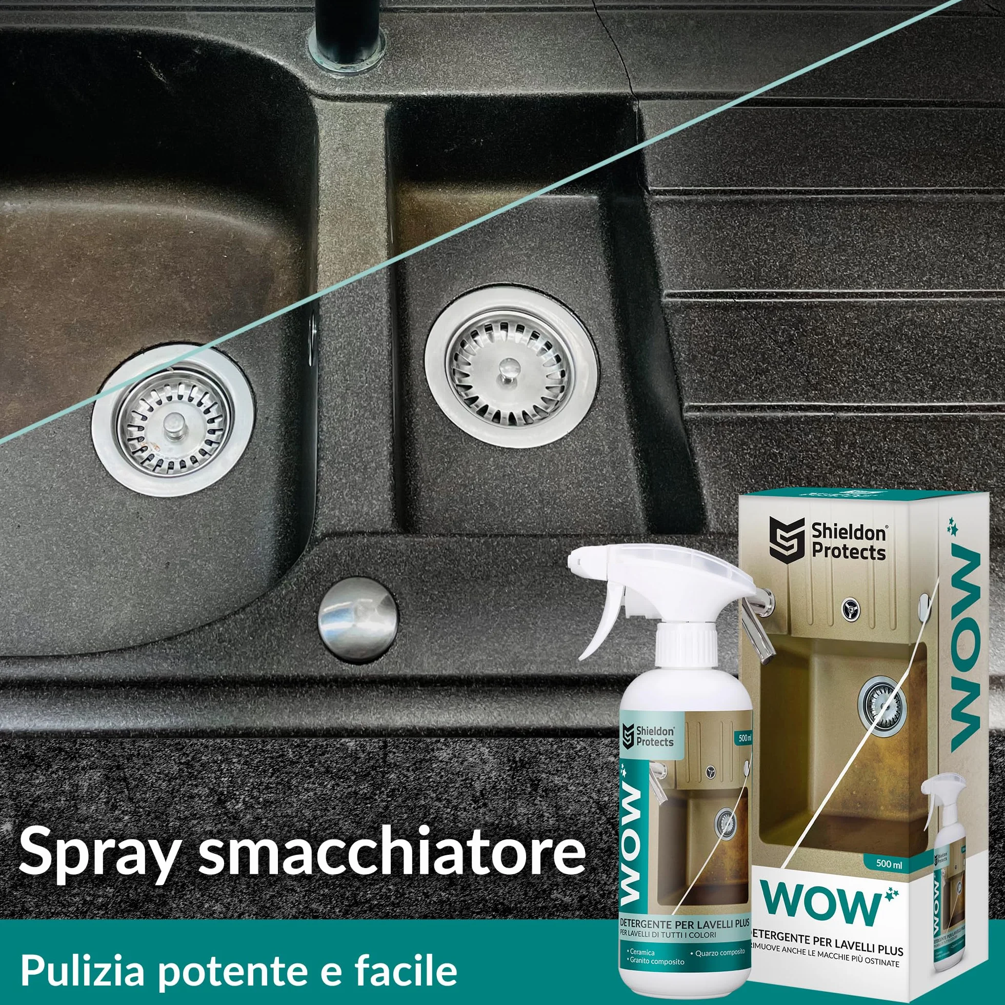 Shieldon Smacchiatore Spray per Lavelli Granito e Composito WOW 500 ml