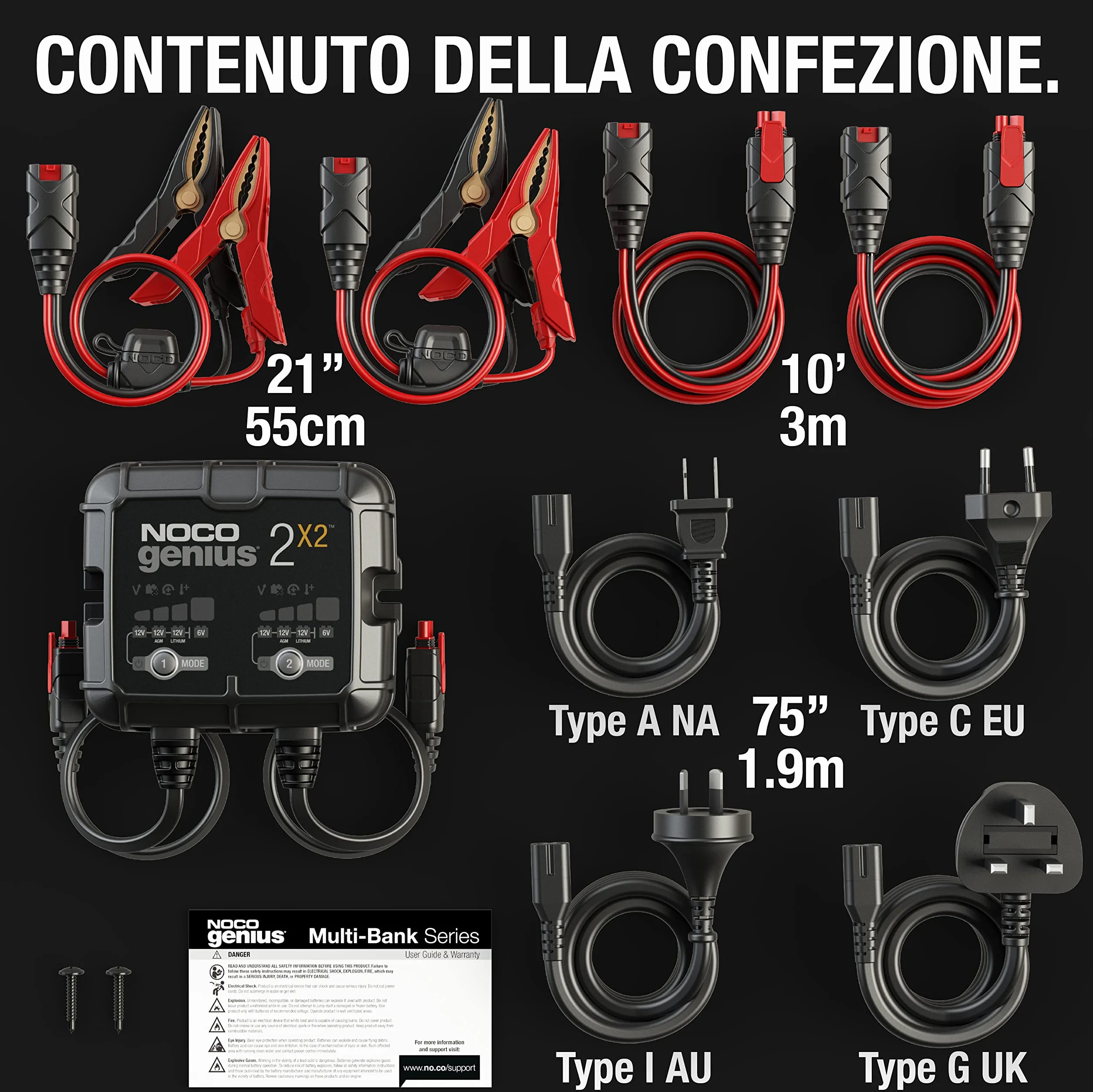 NOCO GENIUS2X2: Caricabatterie Intelligente 4A 2 Canali (2A/Canale) 6V/12V – Mantenitore di Carica e Desolfatatore con Protezione da Sovraccarico e Compensazione Termica – Per Batterie Piombo e Litio
