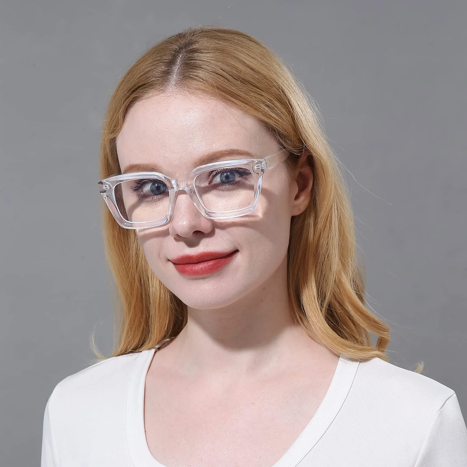 MMOWW Occhiali da Lettura Rettangolari Oversized Anti Luce Blu Donna Uomo Trasparente +2.0