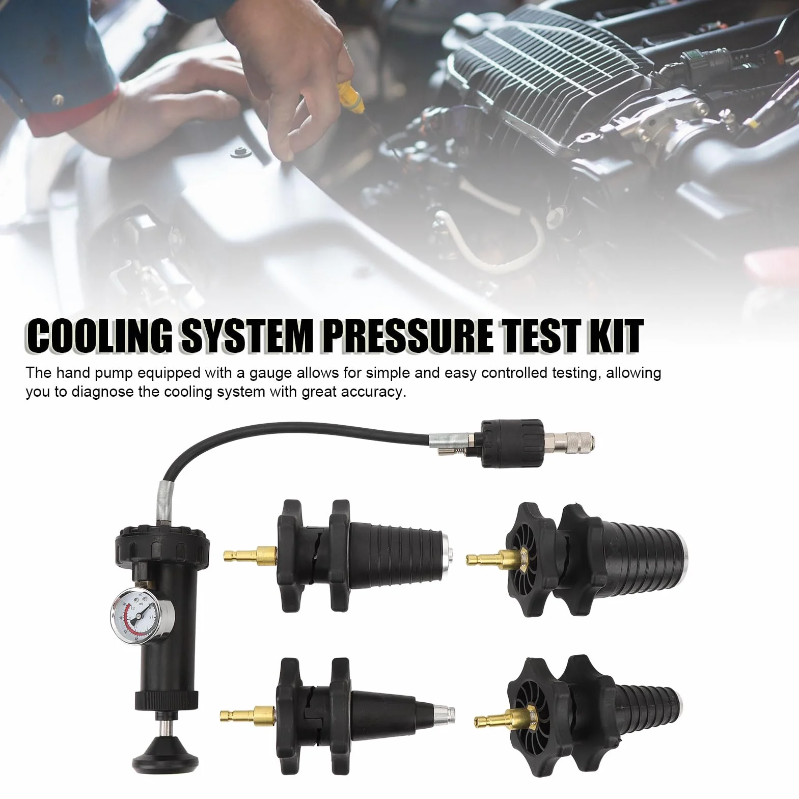 Kit per test della pressione del di raffreddamento da 5 pezzi con manometro, tester universale per la pressione del radiatore automobilistico, strumento diagnostico del di