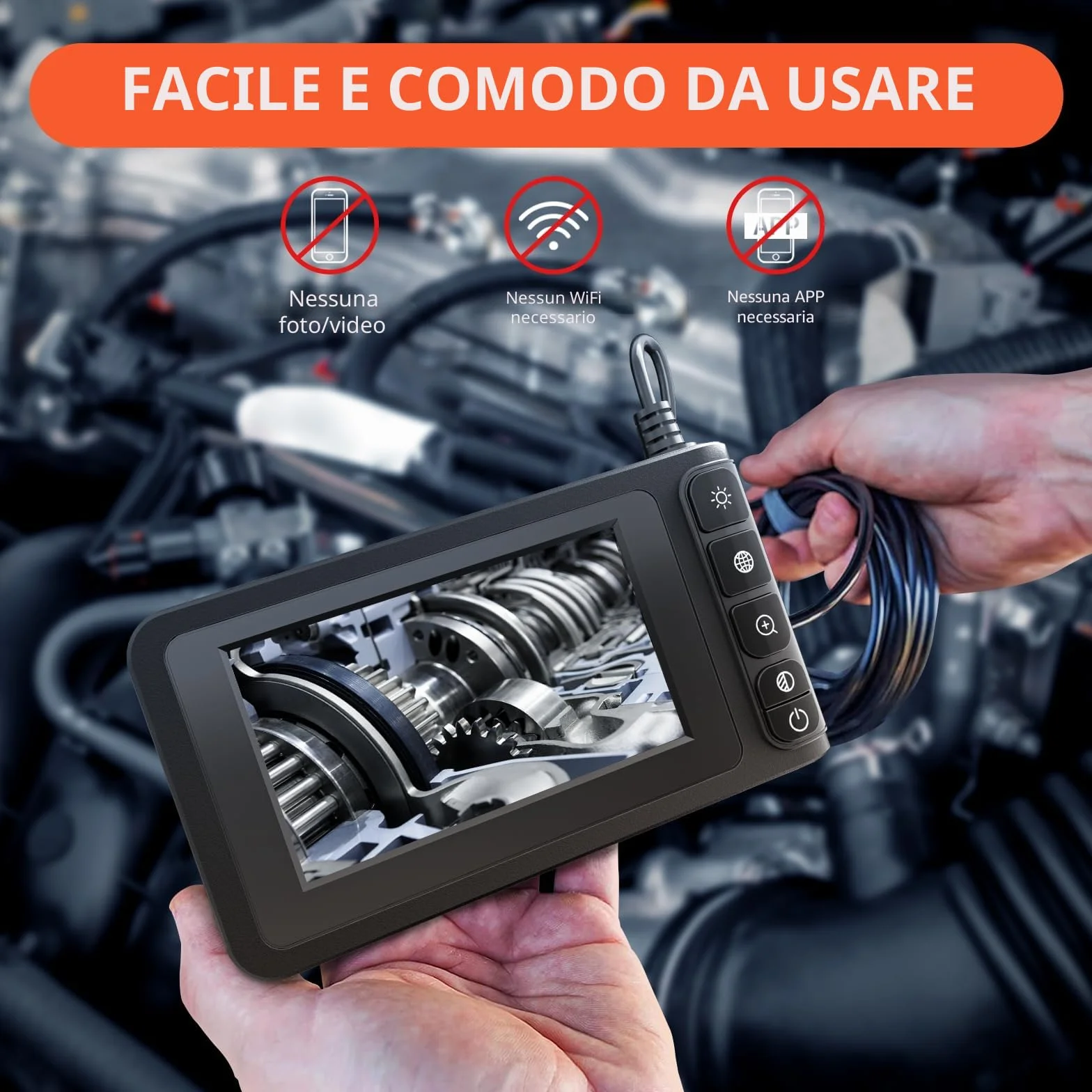 SKYBASIC Endoscopio Industriale 7.9mm 4.3" Schermo LCD IP67 Telecamera Ispezione DT-20M