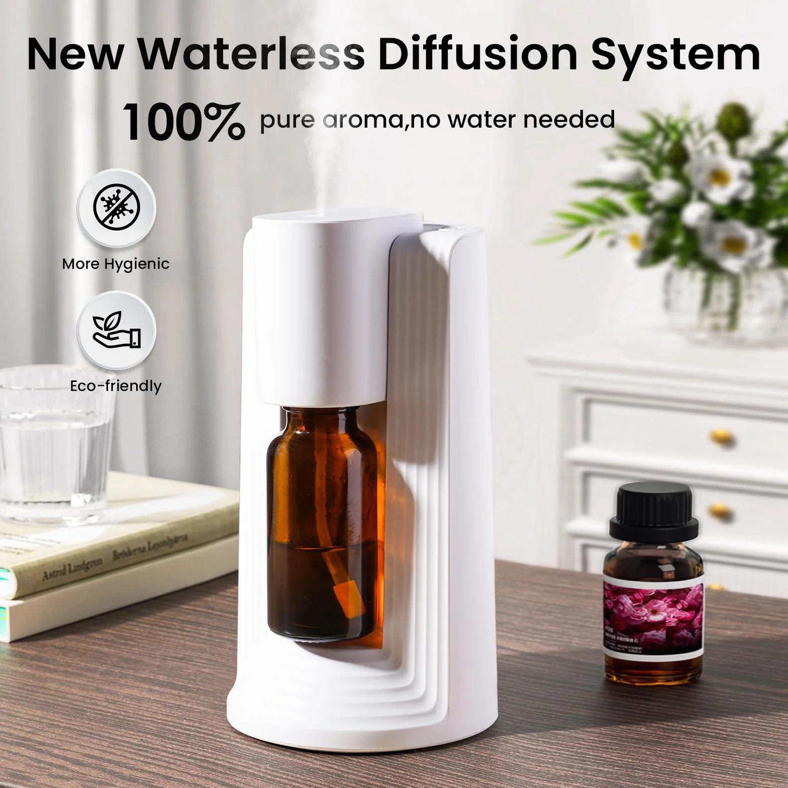 LAMA Diffusore di aromi senz'acqua per auto, mini profumatore portatile, spegnimento automatico, 3 livelli di nebbia, bianco