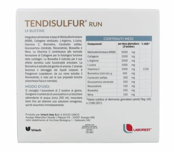 Laborest Tendisulfur Run 14 bustine Metilsulfonilmetano (MSM) Mantenimento tendini movimento muscolare