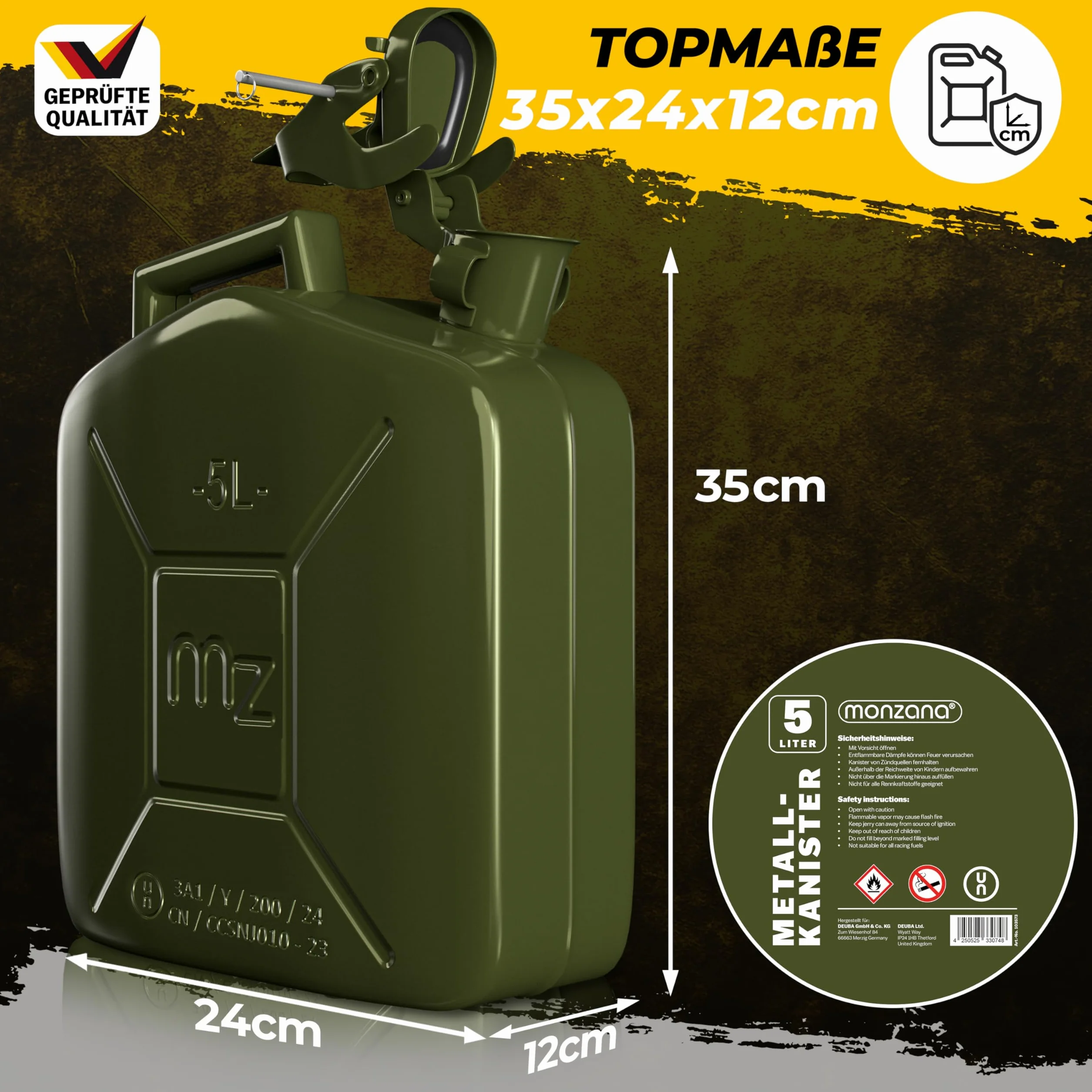 Monzana Tanica Benzina 5L Metallo Diesel Contenitore Carburante Omologato