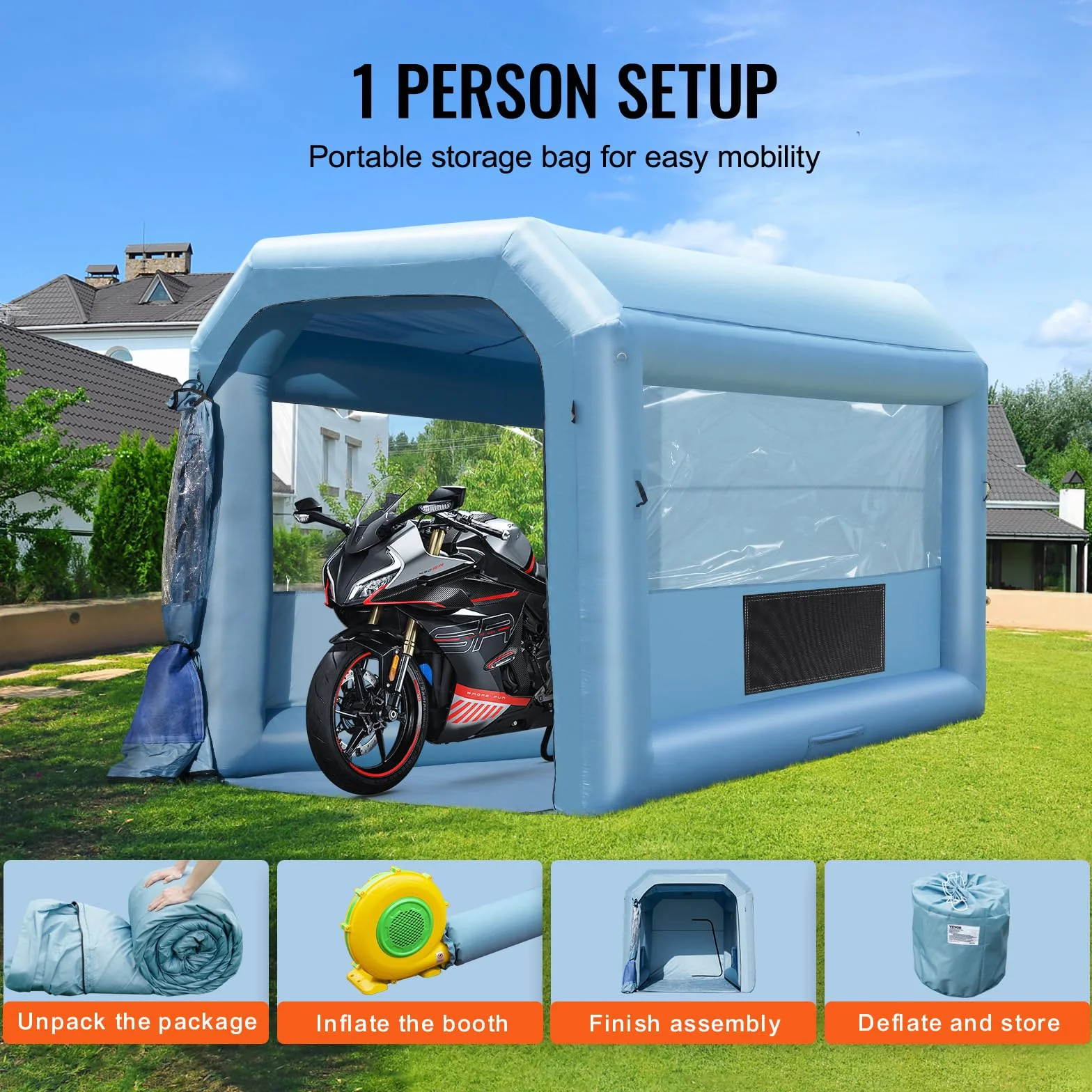VEVOR Cabina di Verniciatura Gonfiabile, Tenda di Verniciatura Gonfiabile Portatile Potente Ventilatore, Sistema di Filtro dell'Aria, Verniciatura per Auto Veicoli e Mobili 4 x 3 x 2,75 m, 750 W