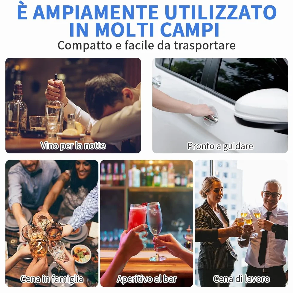 Etilometro Portatile Certificato,Etilometro Professionale con Display Digitale LCD e Chip ad Alta Sensibilità,Precisione di Grado,Alcool Test Portatile per Uso Domestico e Professionale con 20 Beccucc