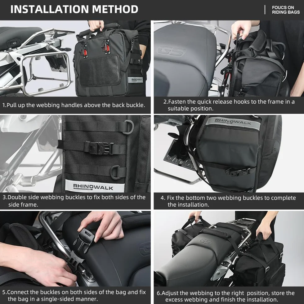 Rhinowalk Borse da sella per moto impermeabili a sgancio rapido 25 L nero