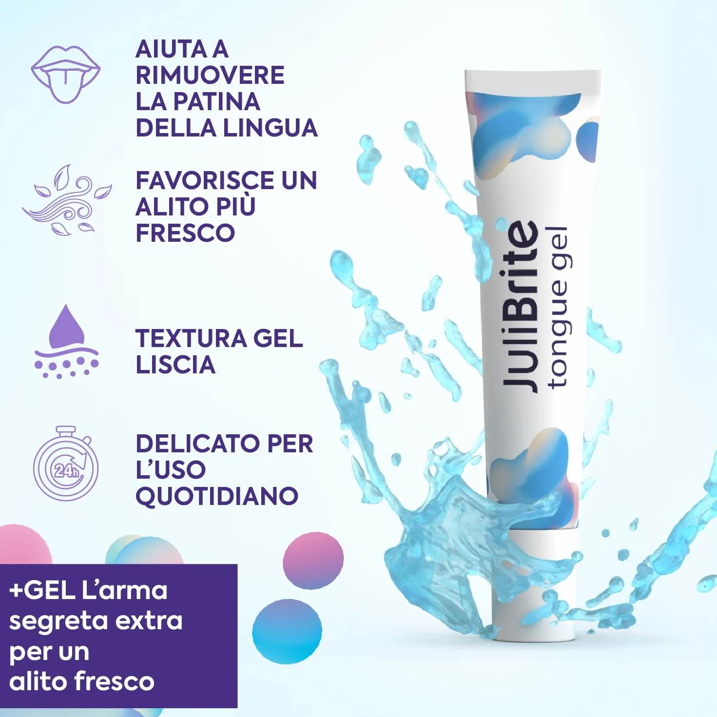 JuliBrite Kit per la pulizia della lingua 50 ml Raschietto lingua Alito fresco