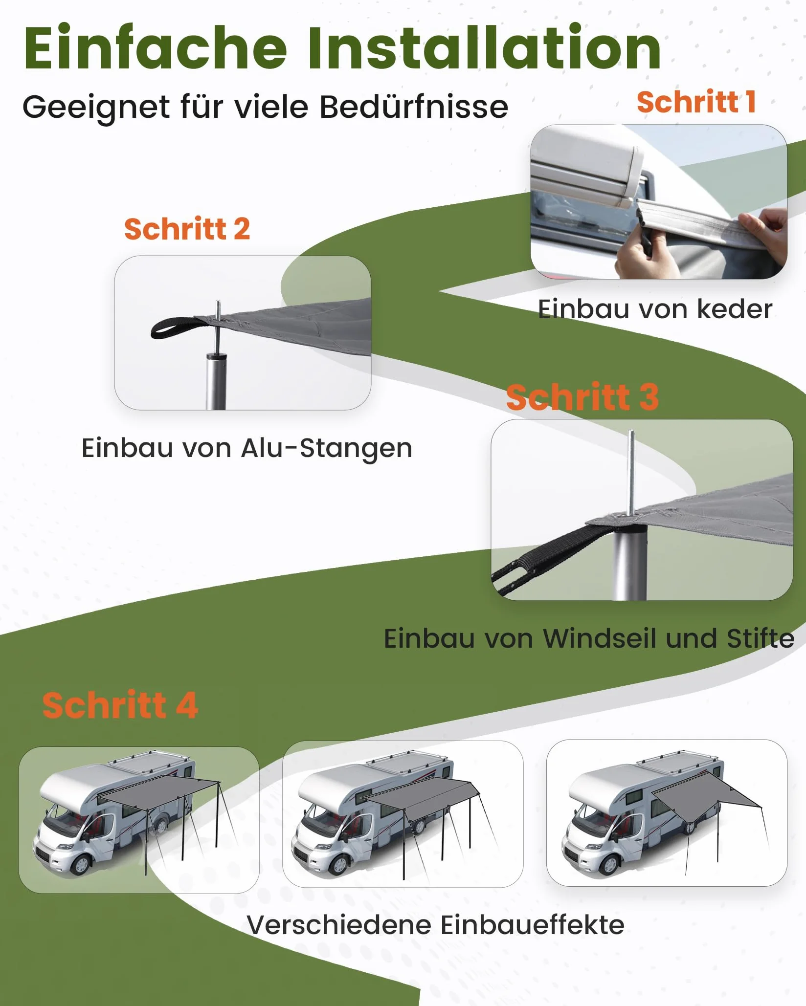 Tenda da sole per roulotte 450x240 cm 2 listelli 3 aste alluminio protezione acqua 5000 ml UV 50+