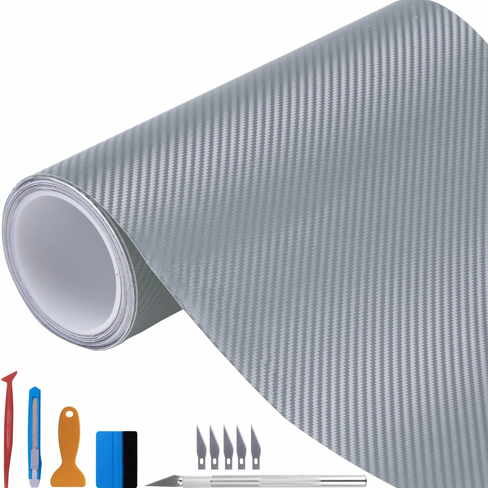 Rotolo pellicola adesiva fibra carbonio argento 3D 100x300 cm