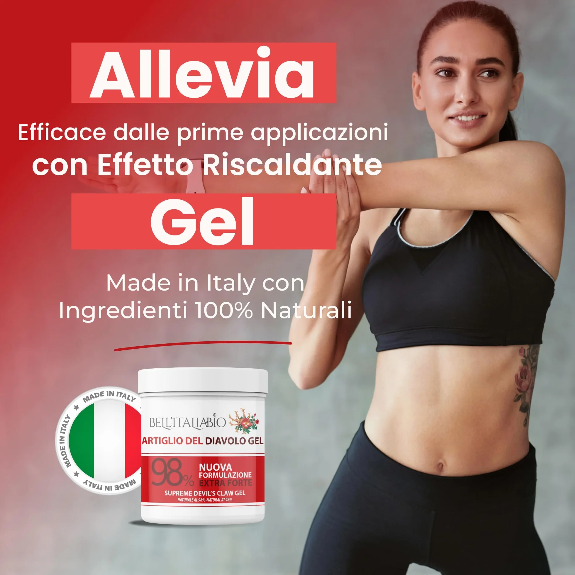 Gel Artiglio del Diavolo Extra Forte 98% 550ml Massaggi Muscoli Crema Recupero Sportiva Collagene Acido Ialuronico Bell'ItaliaBio Made in Italy