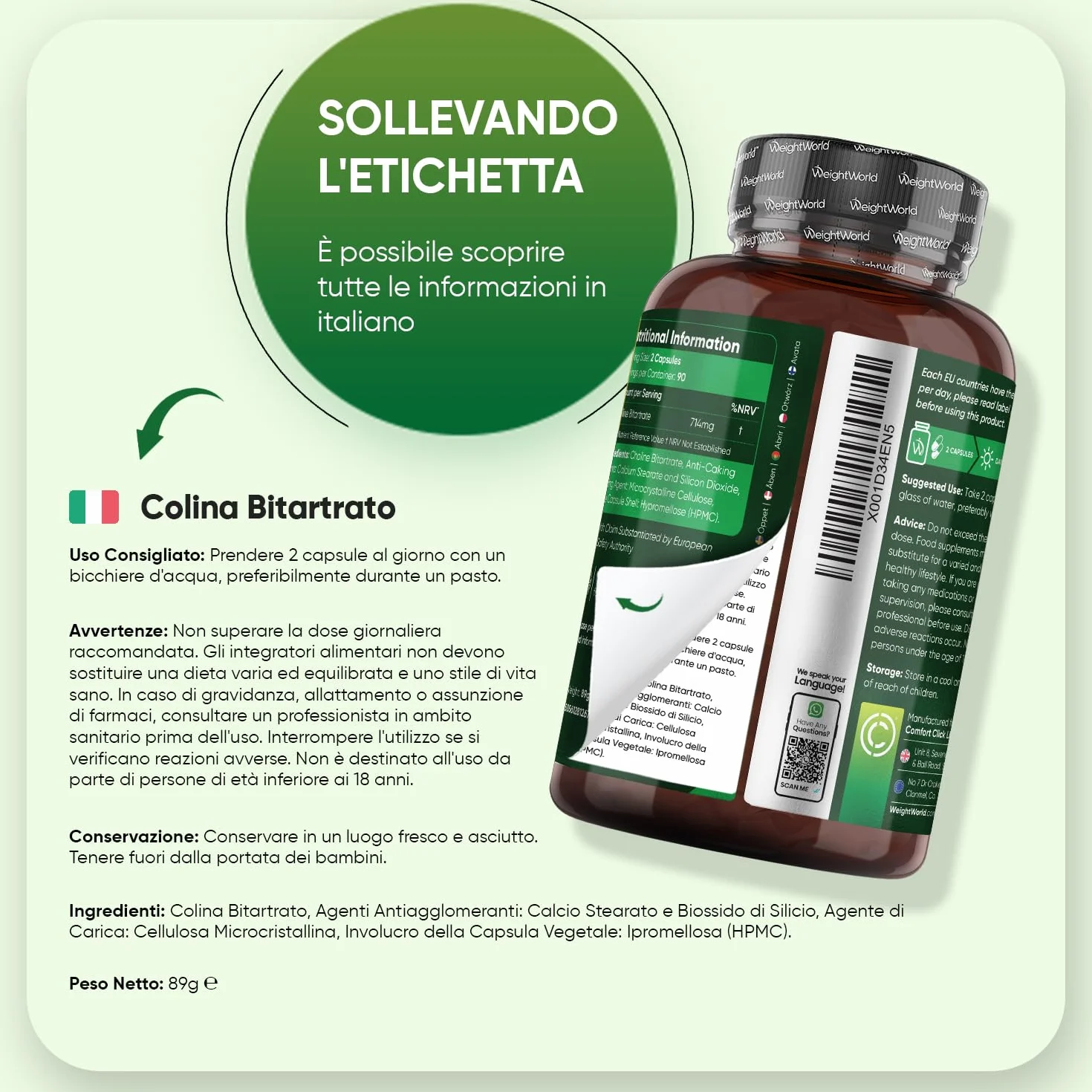 Colina Integratore Vegano 714mg 180 Capsule Funzione Epatica Senza Magnesio Stearato Prodotto Europa