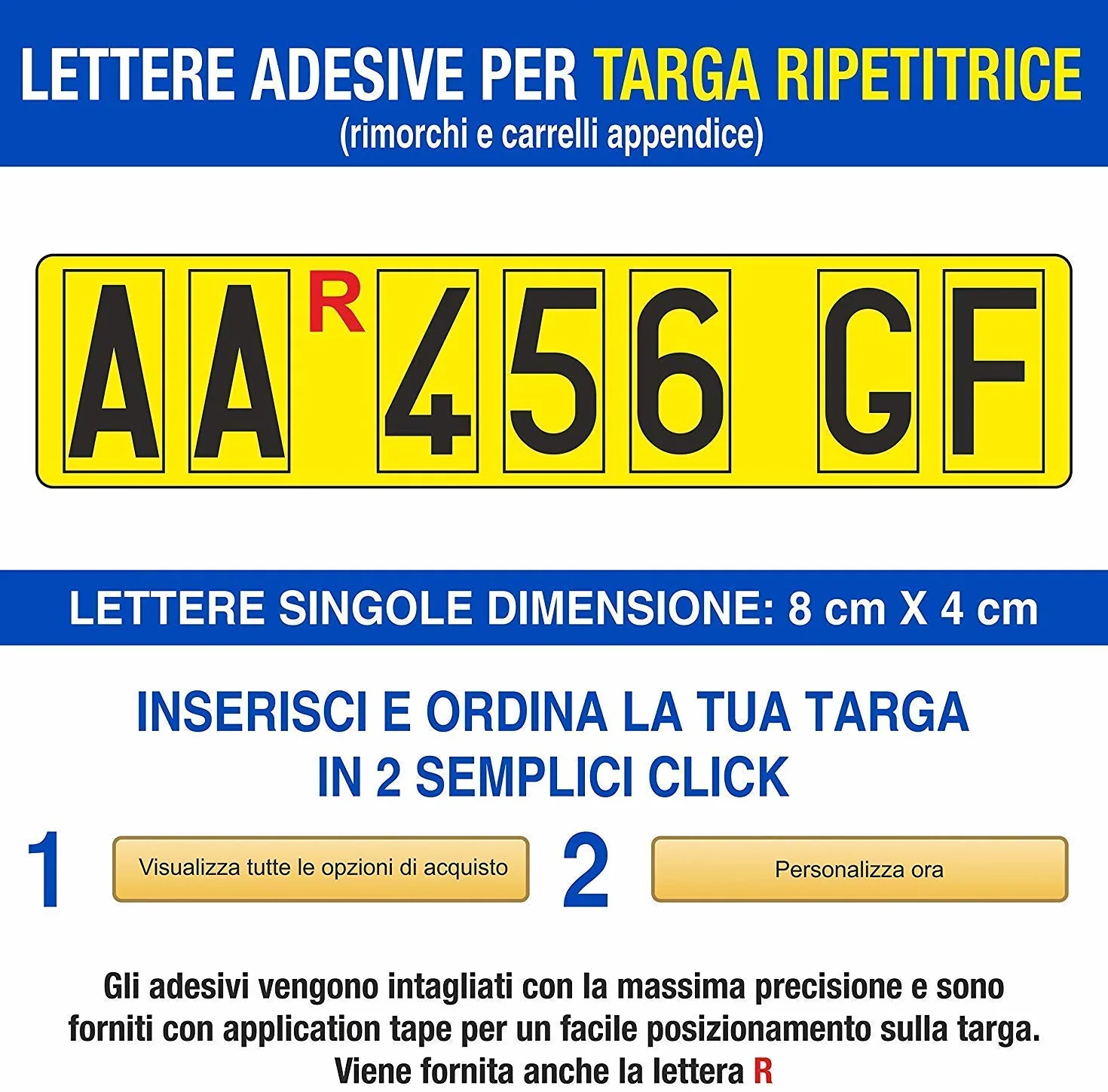 Adesivi per Targa Ripetitrice Lettere e Numeri 8x4cm Rimorchi Carrelli Made in Italy