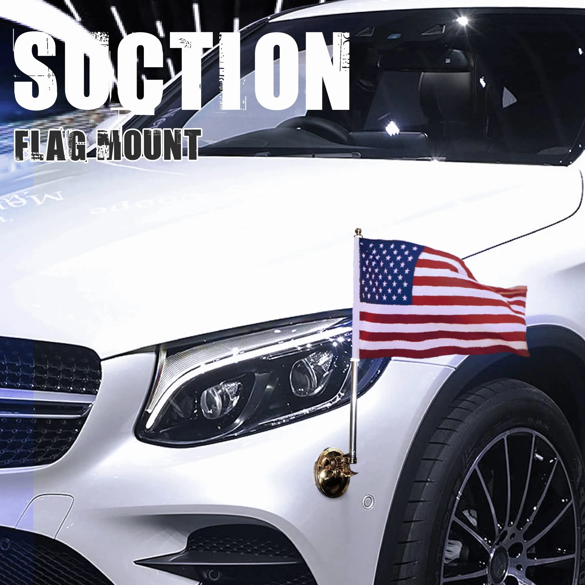 Anley USA Bandiera per Auto e Asta Portabandiera con Supporto a Ventosa - Set di 2