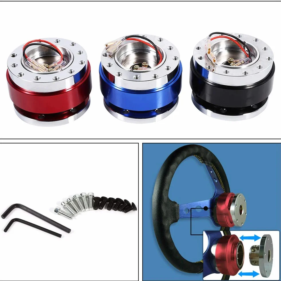 Volante a sgancio rapido universale 6 fori kit adattatore mozzo lega alluminio nero