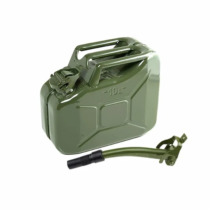 Metallo Jerry Can 10L Benzina Diesel Contenitore Carburante Beccuccio Verde