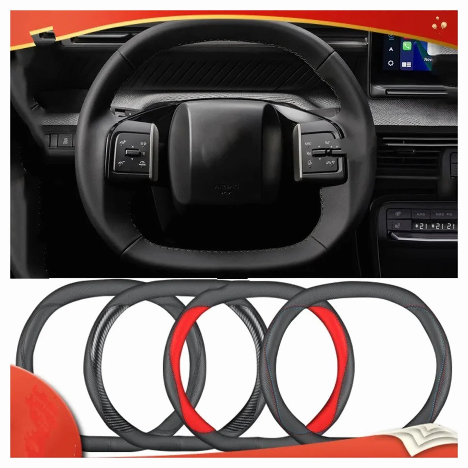 Custodia Volante Auto Per Citroen Per E-C3 Per C3 Per Aircross 2024 2025 Accessori Interni Antiscivolo Coprivolante In Pelle Per Auto(E 35)
