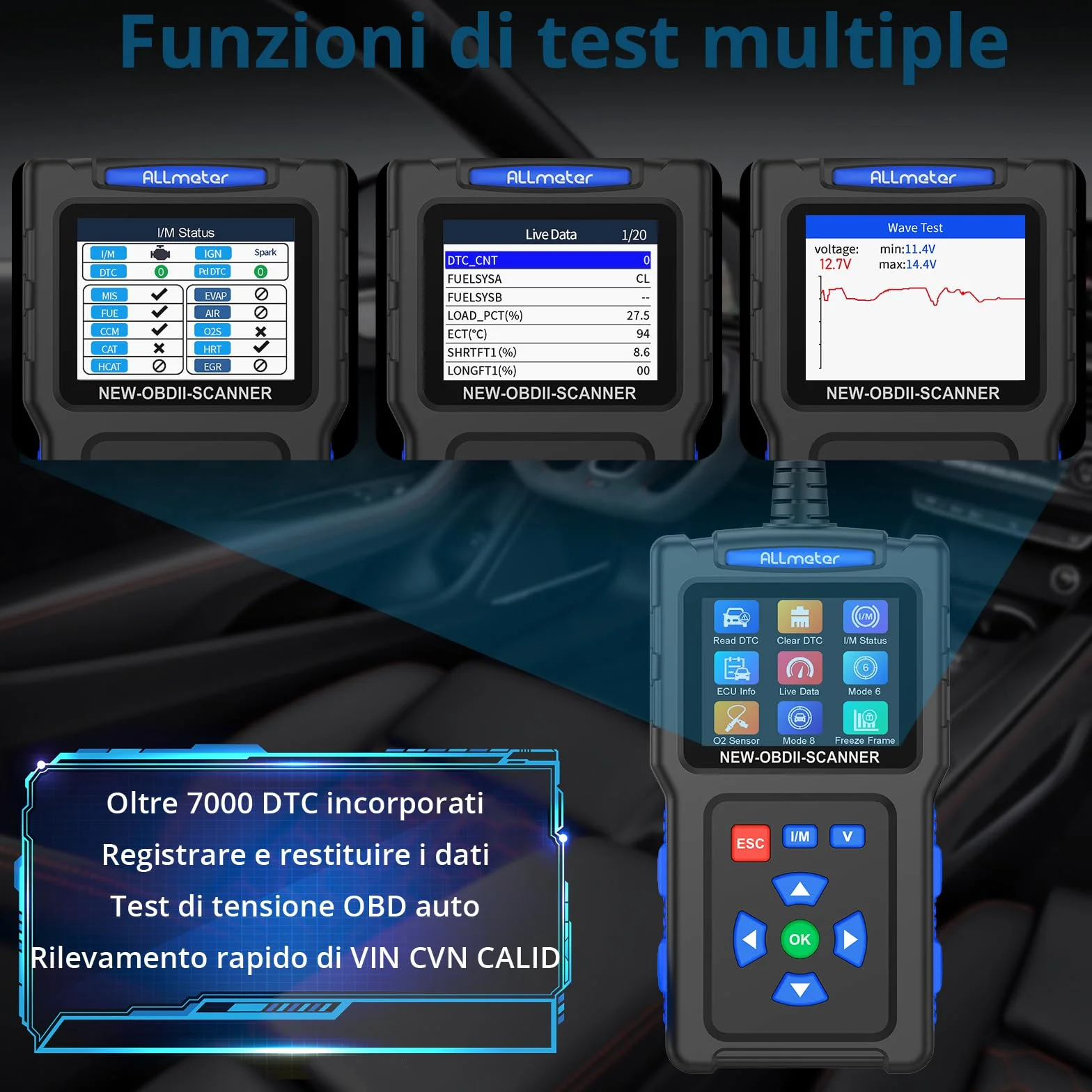 Scanner OBD2 Professionale - Lettore Codici Errore per Auto, Cancellazione Spia Motore, Compatibile OBD II dal 1996