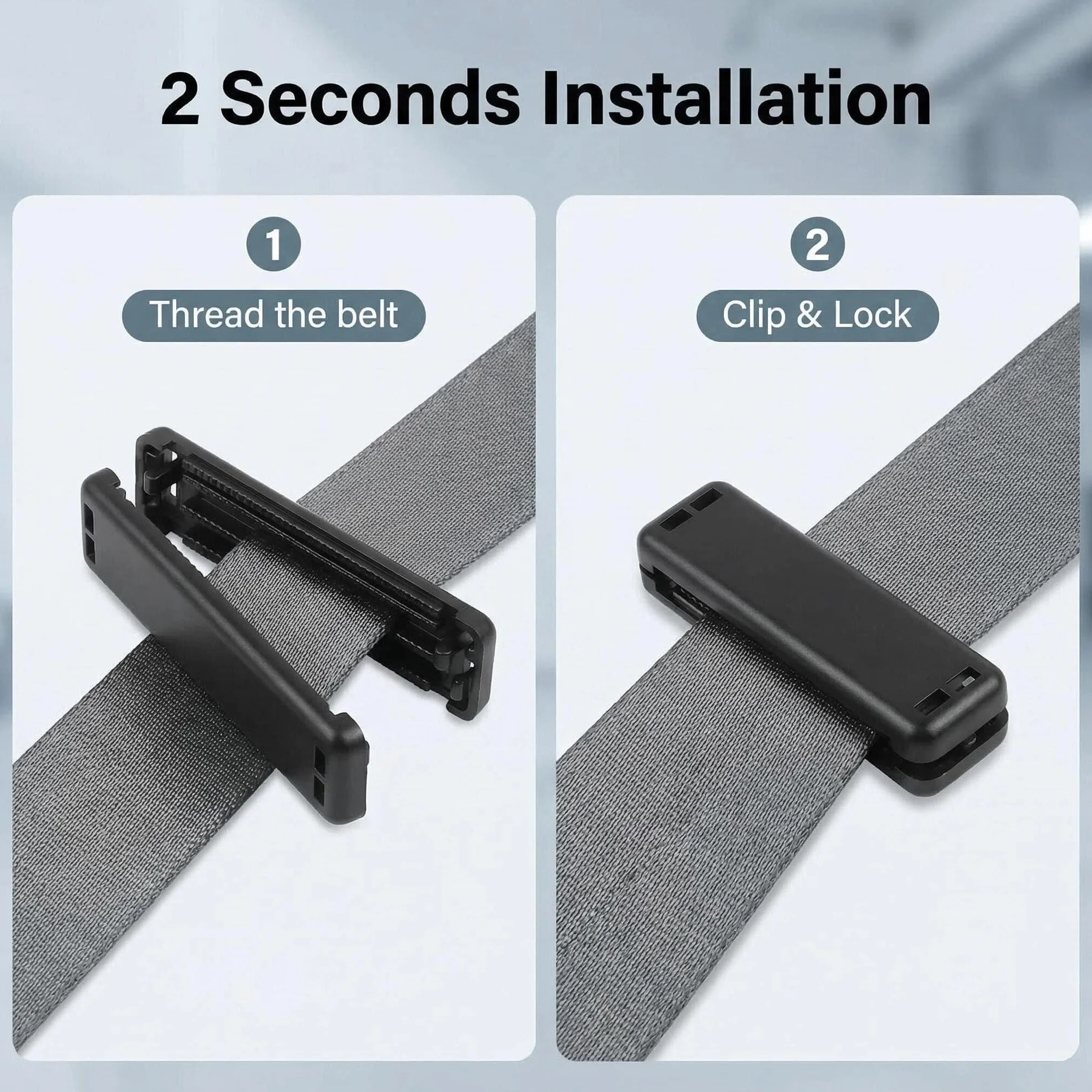 Blocca Cintura Sicurezza Auto, 2 Pezzi Regolatore Cintura in ABS, Gancio Ferma Cintura Universale, Antiscivolo per Cintura di Sicurezza Auto - Installazione Facile (Nero)