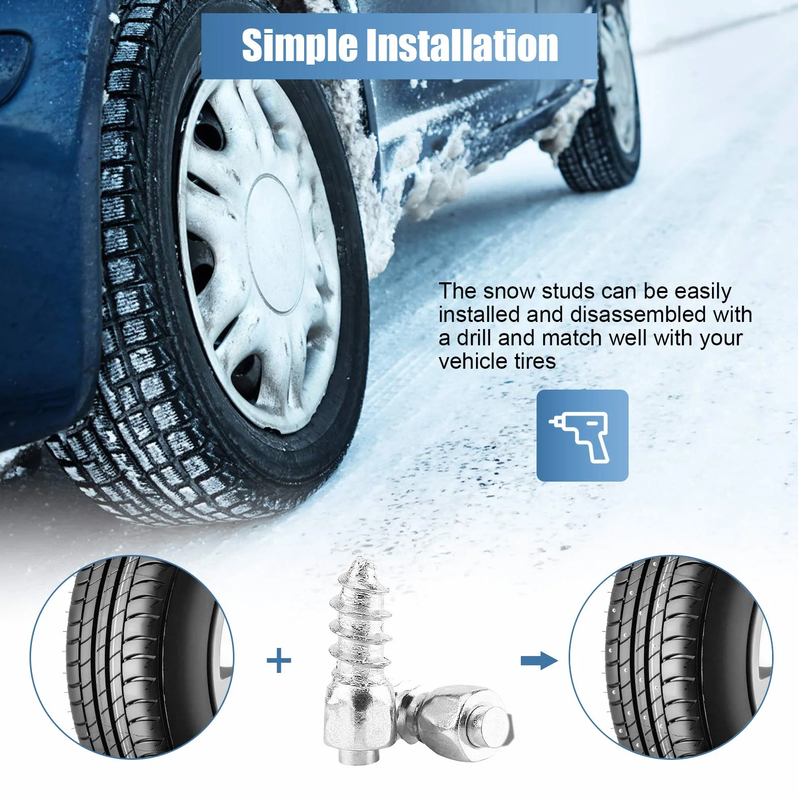 Yosoo Health Gear 100PCS Borchie per Pneumatici, Borchie Antiscivol per Pneumatici per Viti Neve per Ruote Neve Chiodi Cerchioni per Pneumatici Neve, Perni per Pneumatici Camion di Auto Moto SUV ATV