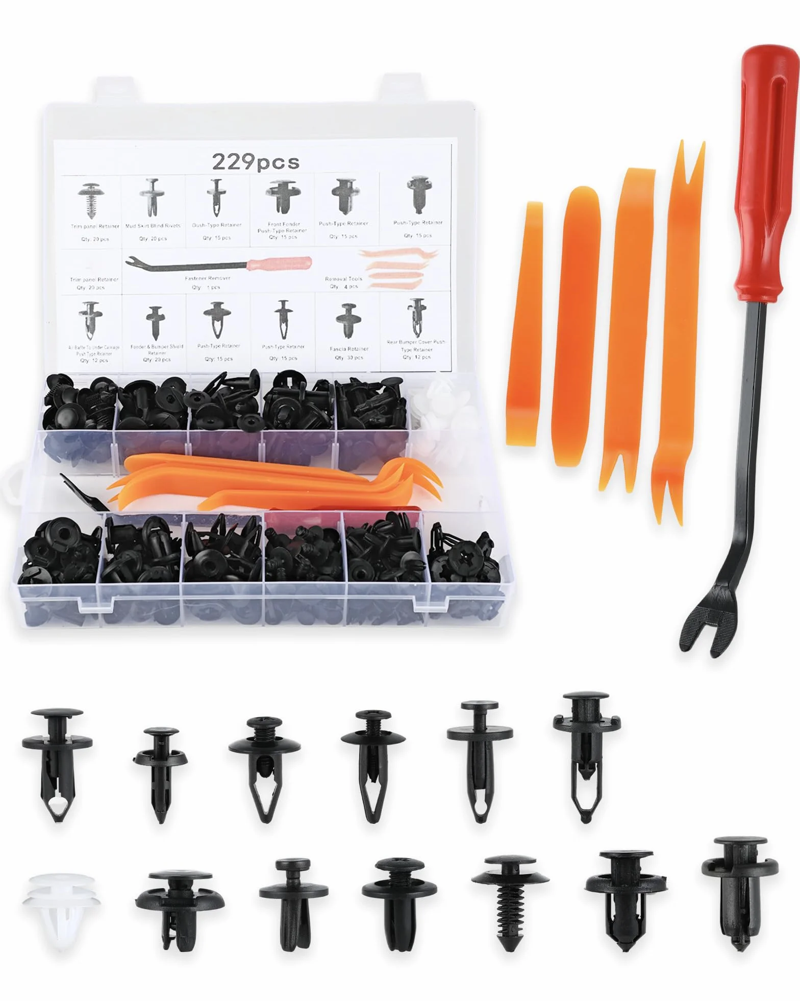 Set rivetti ad espansione e clip di fissaggio per auto – rivetti in plastica per auto, clip di fissaggio auto e viti per carrozzeria per pannelli porta, paraurti e parafanghi, assortimento 229 pz