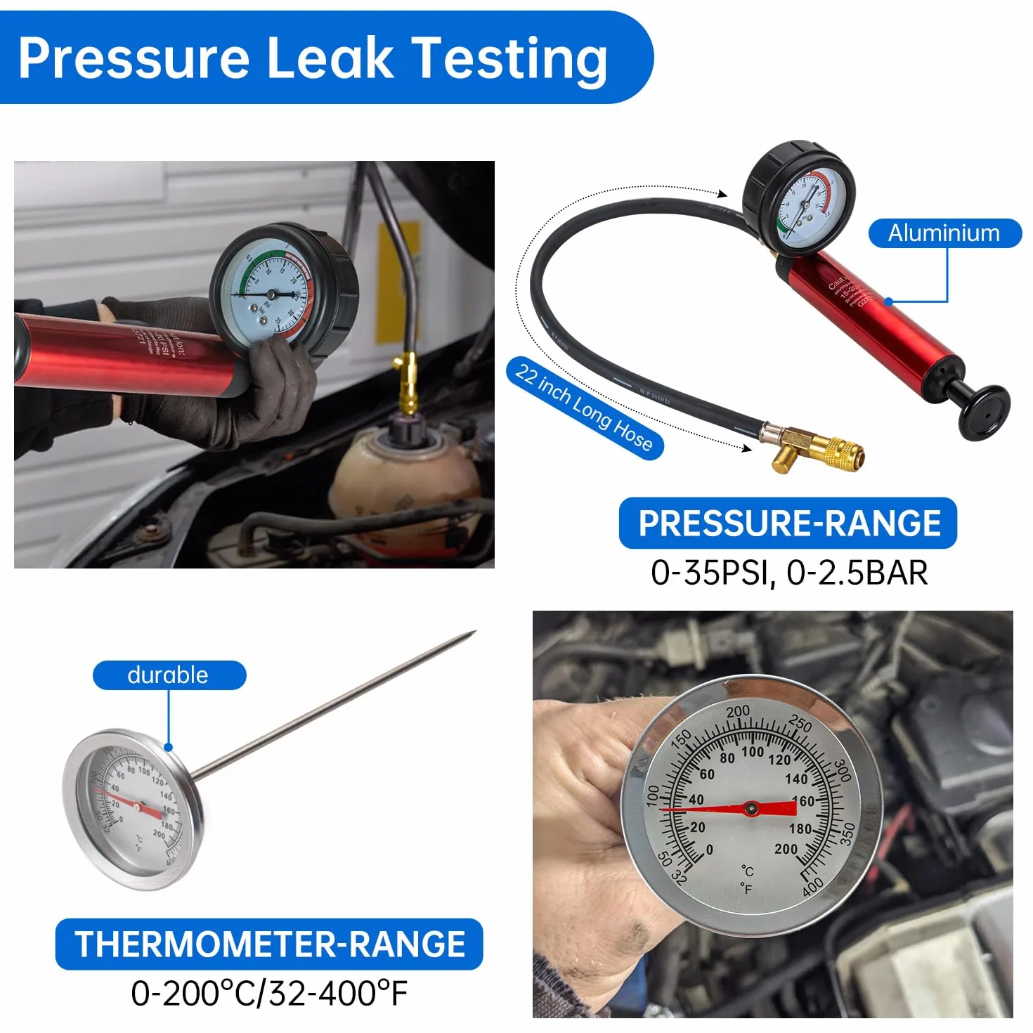 19 Pz Sistema di Raffreddamento Kit Tester di Pressione Del Radiatore, Serbatoio Dell'Acqua Universale Rivelatore di Perdite Auto Sistema di Raffreddamento Tester Kit con Pompa booster manuale
