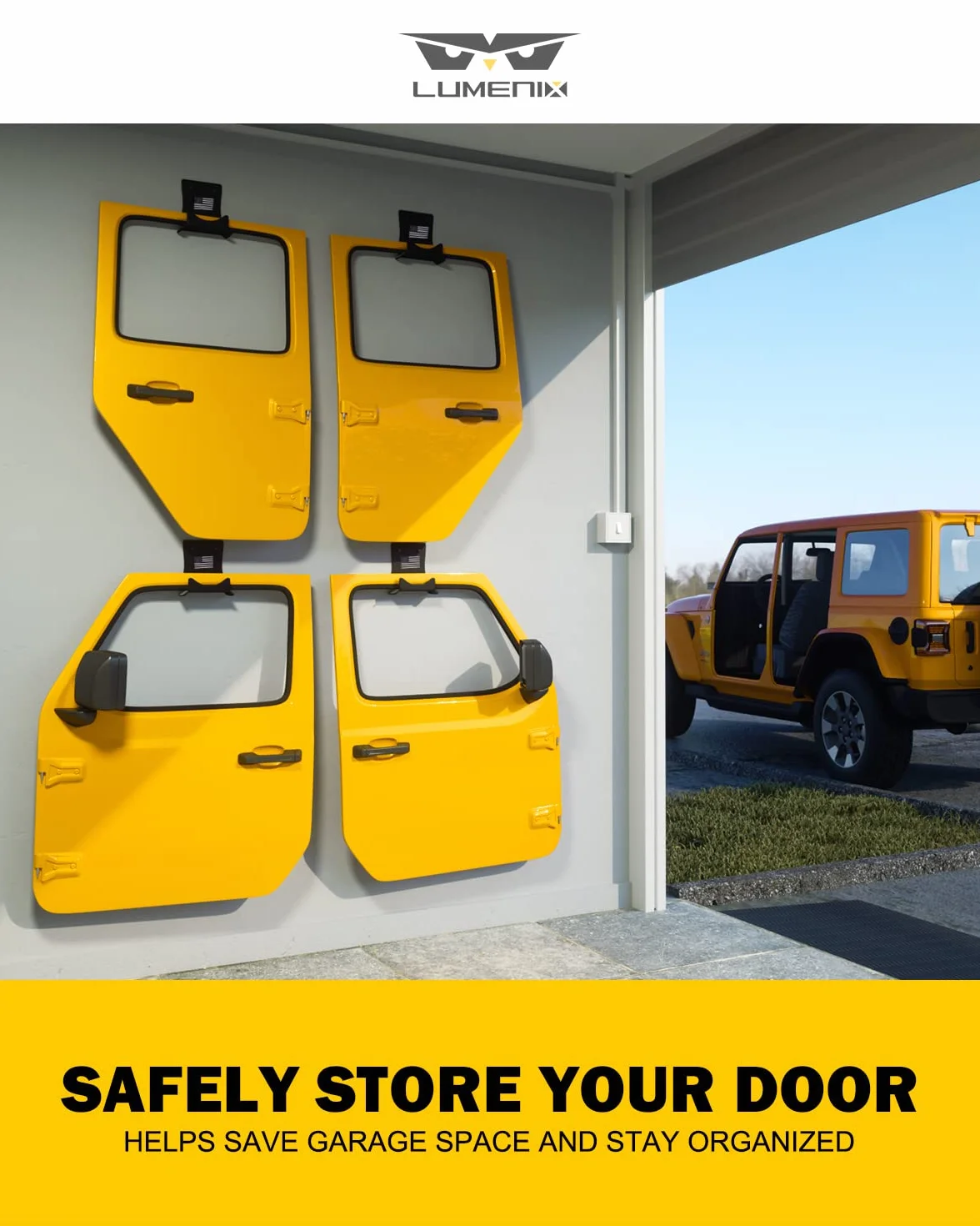 Lumenix Staffa per porta resistente montaggio a parete rimovibile compatibile Jeep Wrangler JK JKU JL JLU CJ YJ TJ LJ JT motivo bandiera americana confezione da 4