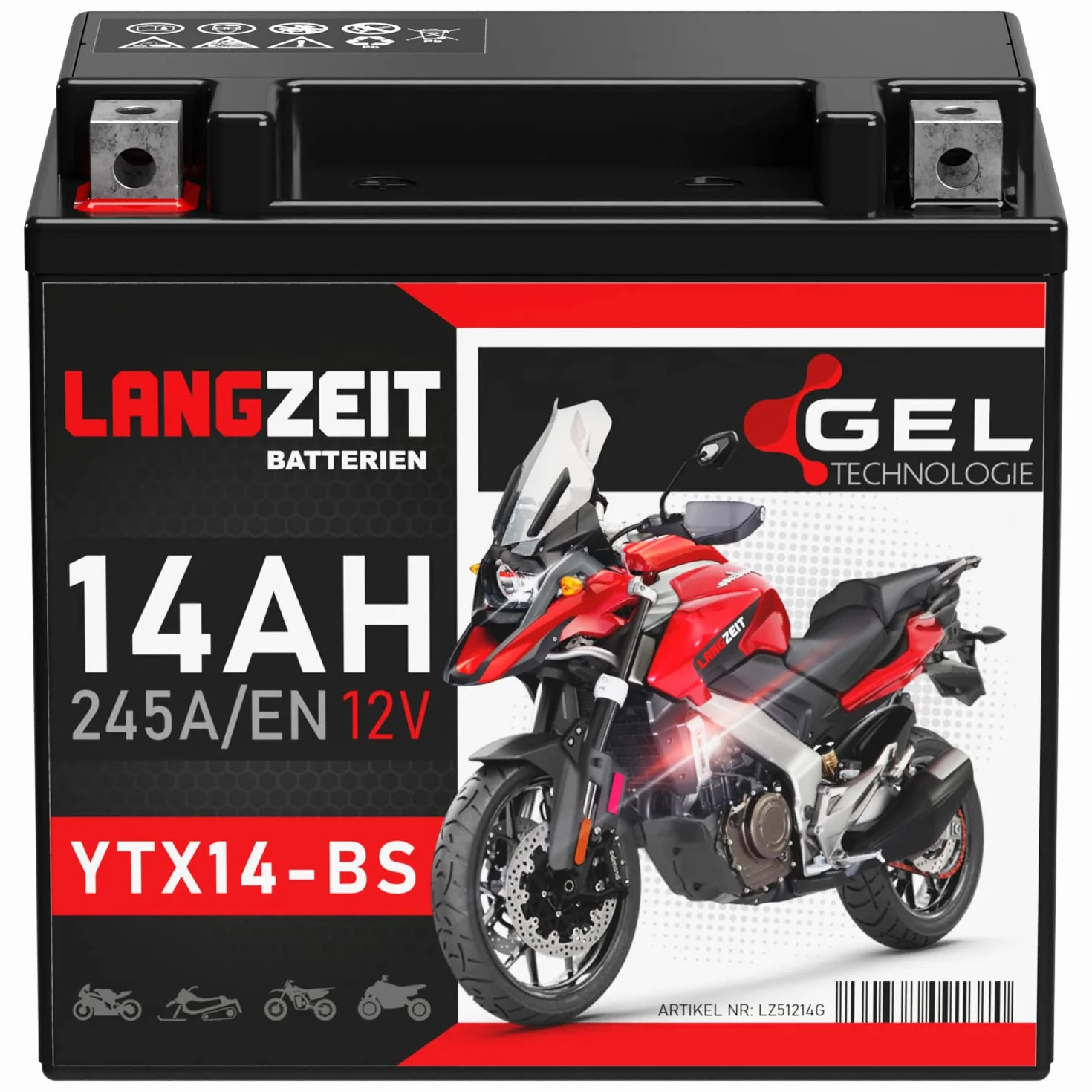 Bateria Moto LANGZEIT YTX14-BS 12V 14Ah Bezobsługowa