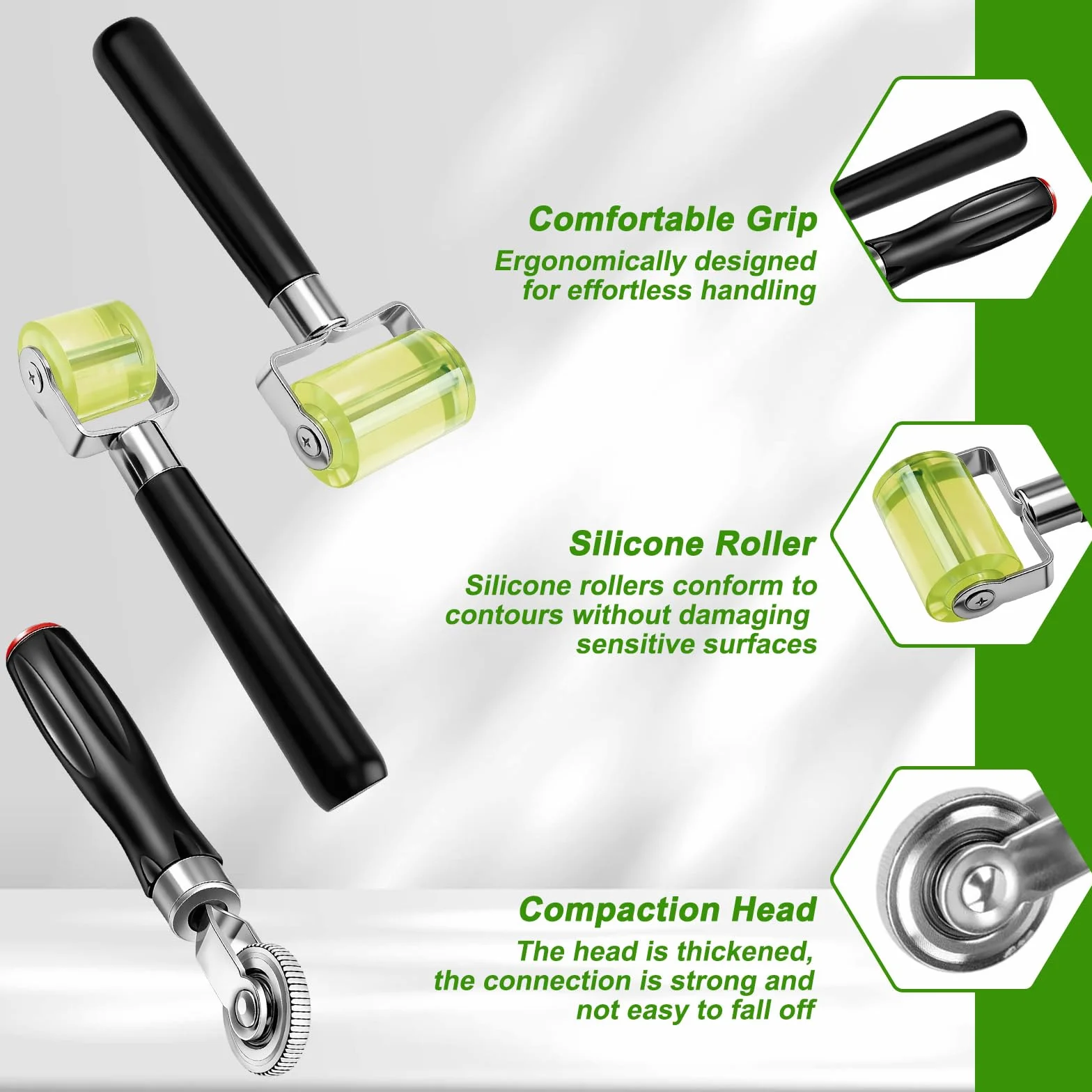 Generico 3 Rulli pressori, Rullo in Gomma 0,7 mm / 30 mm / 50 mm, Rullo a Mano per sigillatura Bordi e Saldatura teloni PVC & Materiali fonoassorbenti Auto