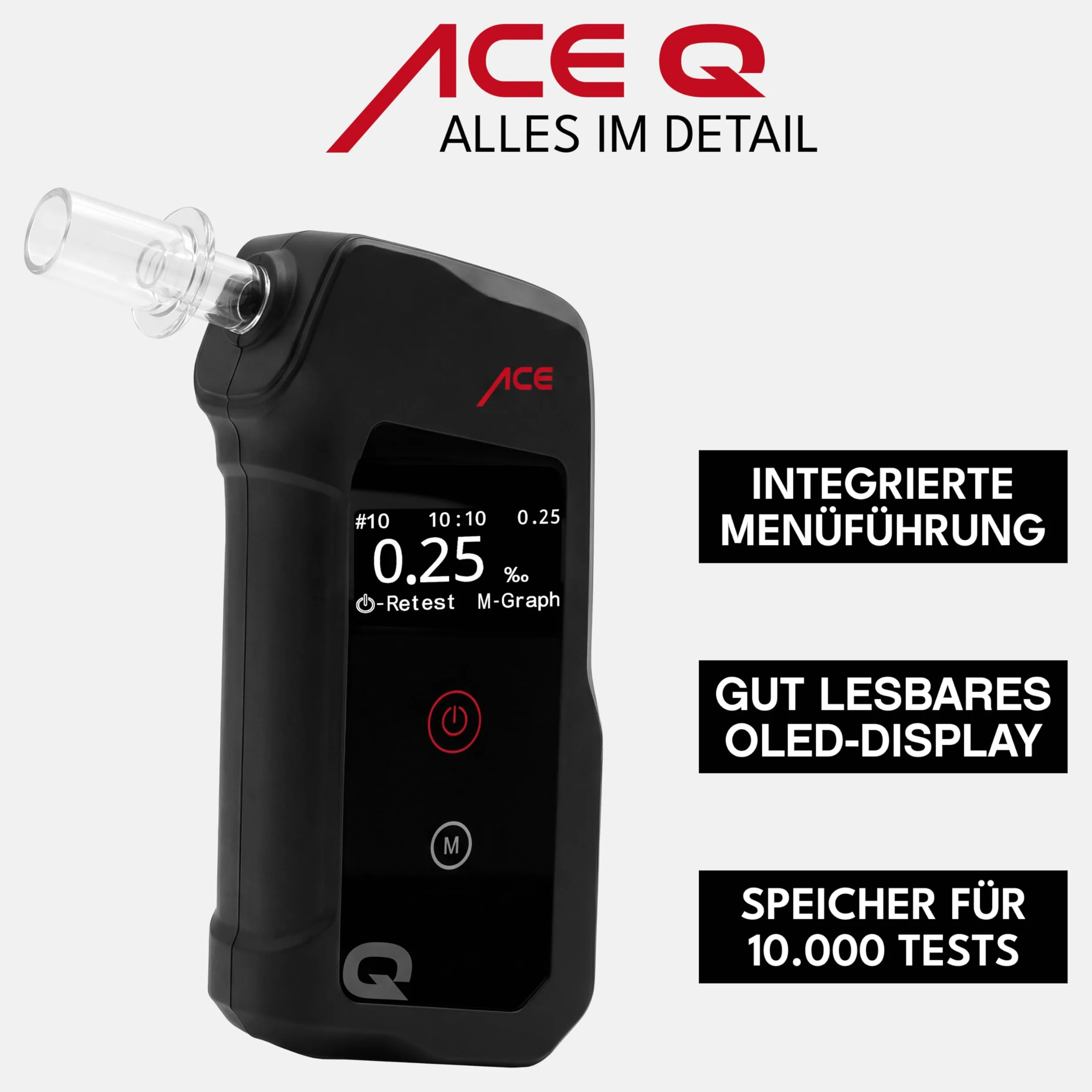 Etilometro ACE Q - Etilometro calibrato con precisione poliziesca 98,7%