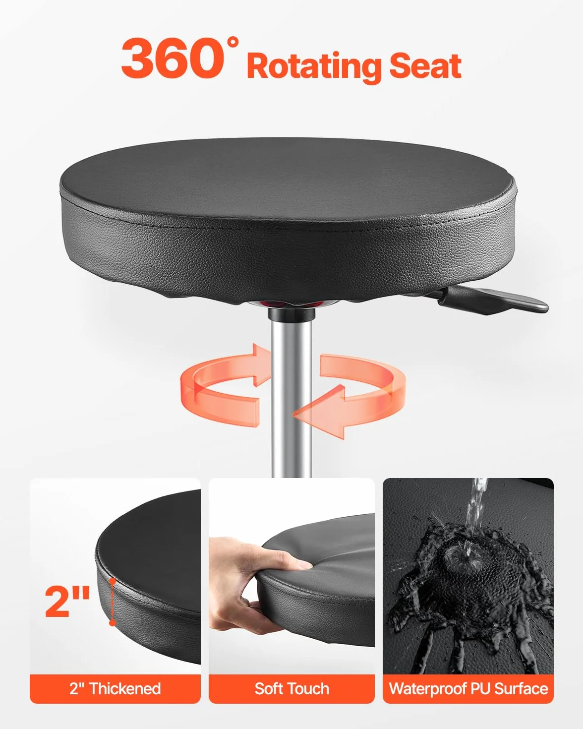 VEVOR Sgabello da Meccanico con Ruote, Capacità 136 kg, Altezza Regolabile 420-550 mm, Vassoio Portautensili, Nero Rosso