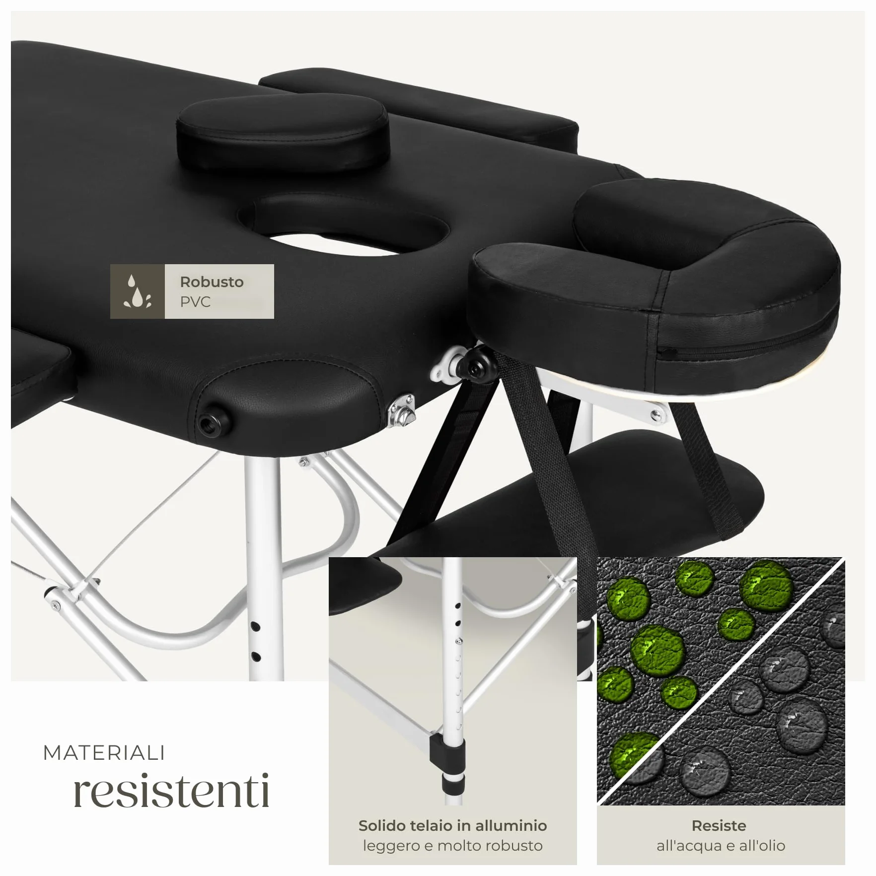 tectake Lettino Massaggio Portatile Pieghevole 3 Zone Professionale con Borsa Trasporto 61 cm Nero