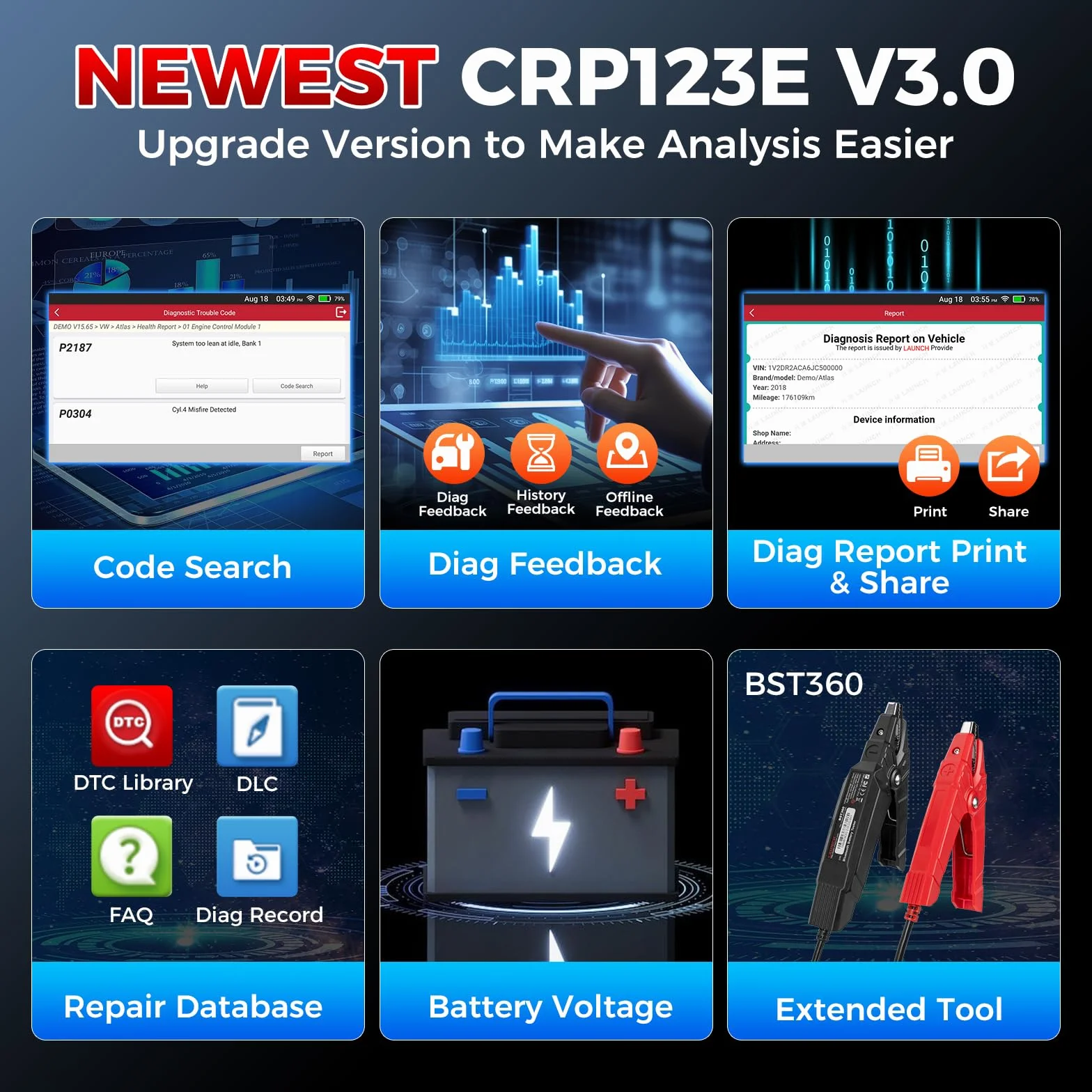 LAUNCH CRP123E V3.0 OBD2 Diagnosi Auto Professionale con 4 Sistemi ABS SRS Motore Trasmissione, 7 Reset CANFD DOIP Aggiornamenti WiFi