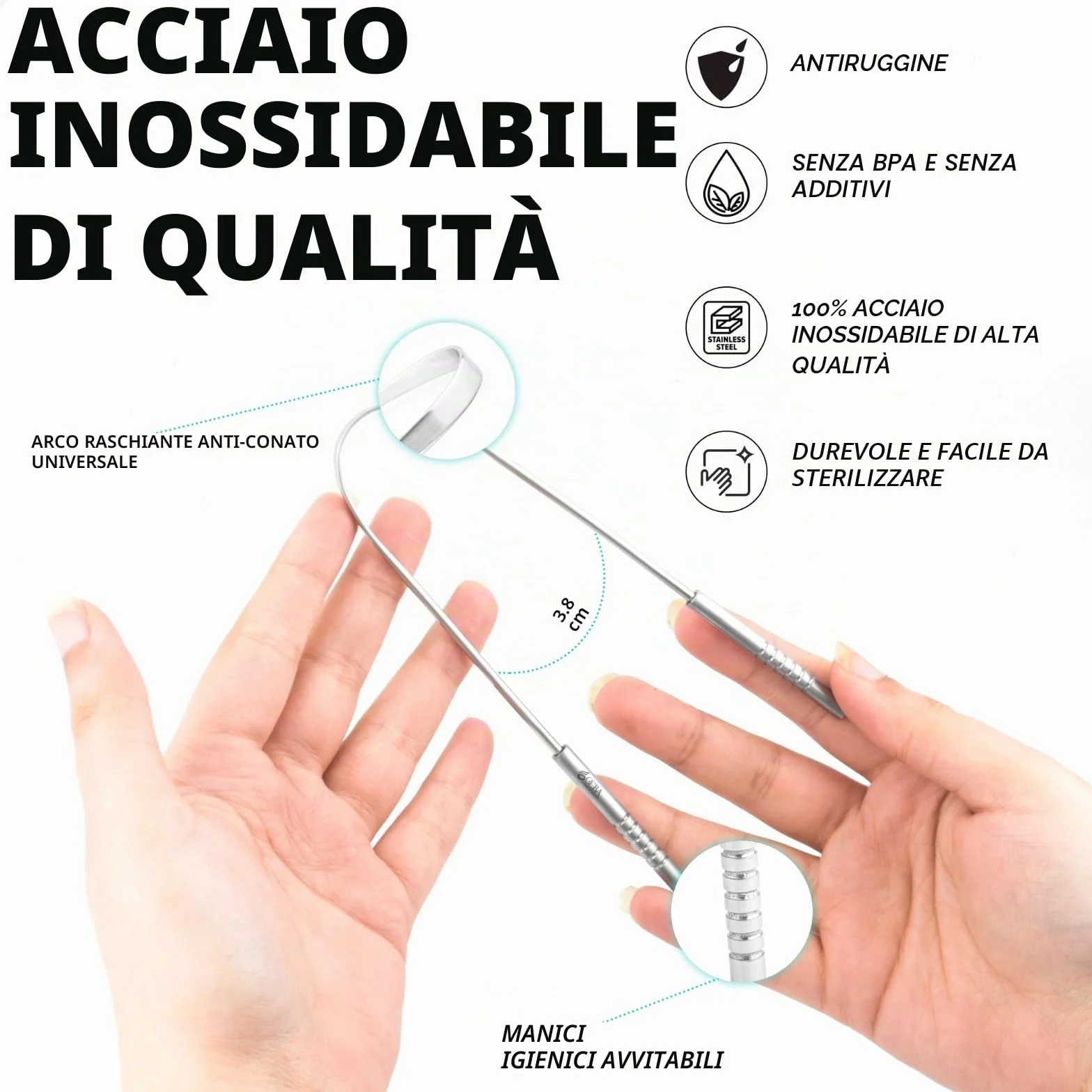 OCBA Raschietto per lingua in acciaio inox per la salute orale