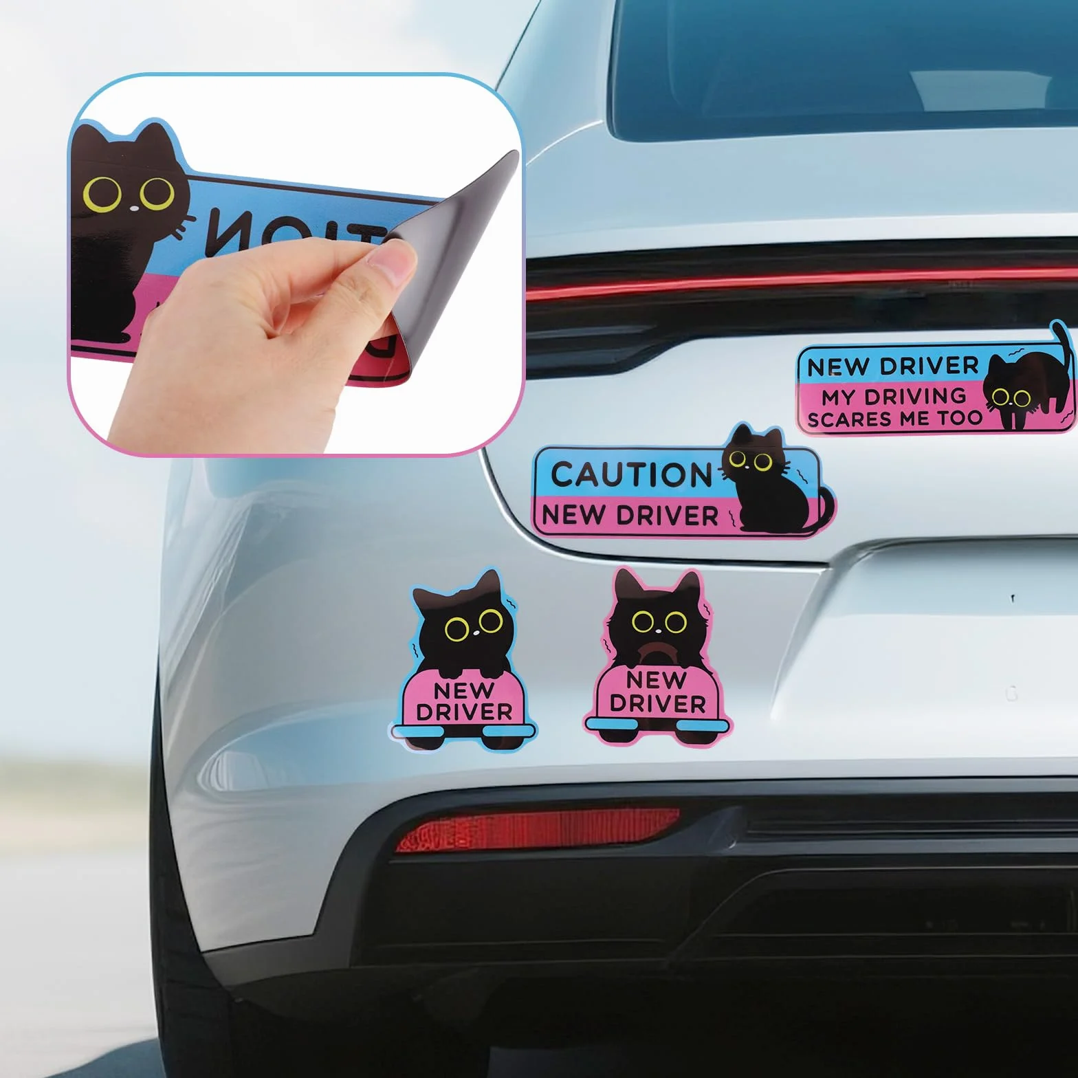 MagnetiAuto Gatto Nero Driver Gatto Tremolante Cartone Animato Segnali Sicurezza Adesivi Magnetici Paraurti Auto Neopatentati