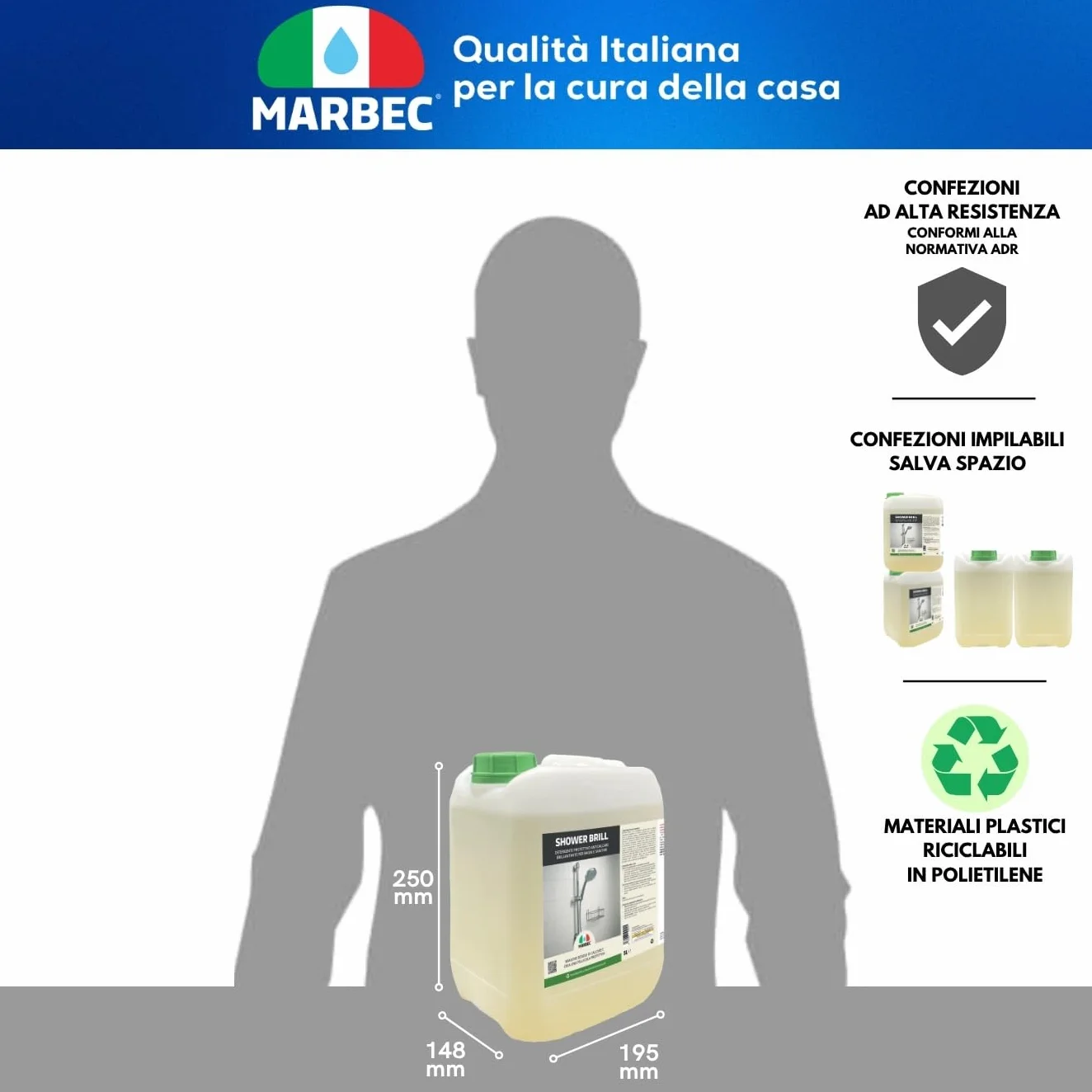 MARBEC SHOWER BRILL 5LT Detergente anticalcare bagno protettivo antigoccia per ceramiche vetri