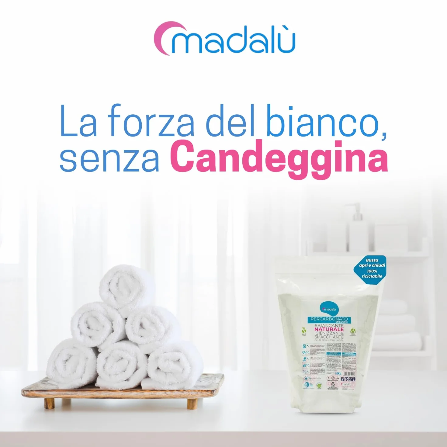 Percarbonato di Sodio Puro 5 Kg 850 Lavaggi Smacchiatore Bucato Sbiancante Igienizzante Naturale Antimuffa Busta Richiudibile