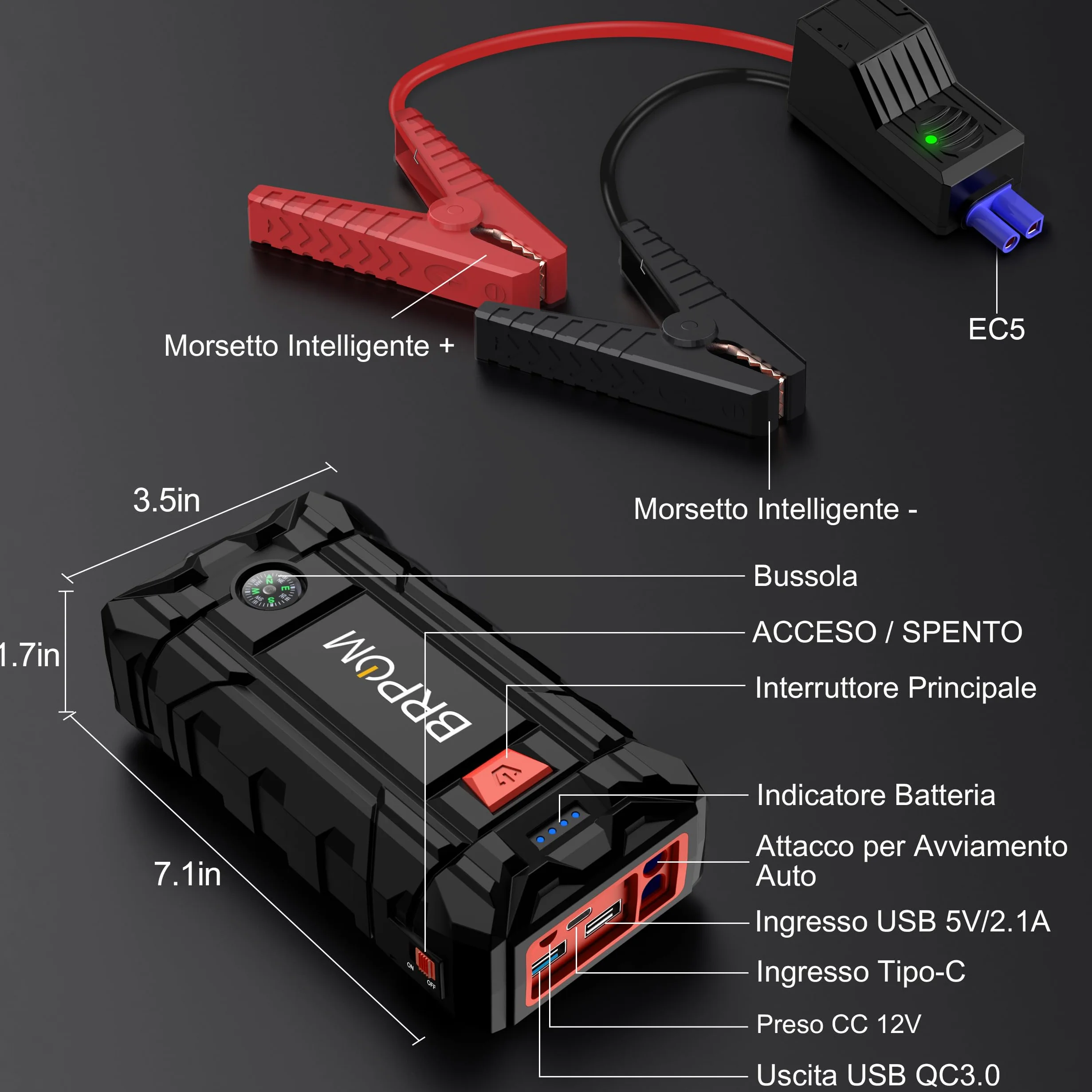 9000A 26800mAh Avviatore Batteria Auto, Avviatore di Emergenza per Auto/Moto, Torcia LED, Porta USB