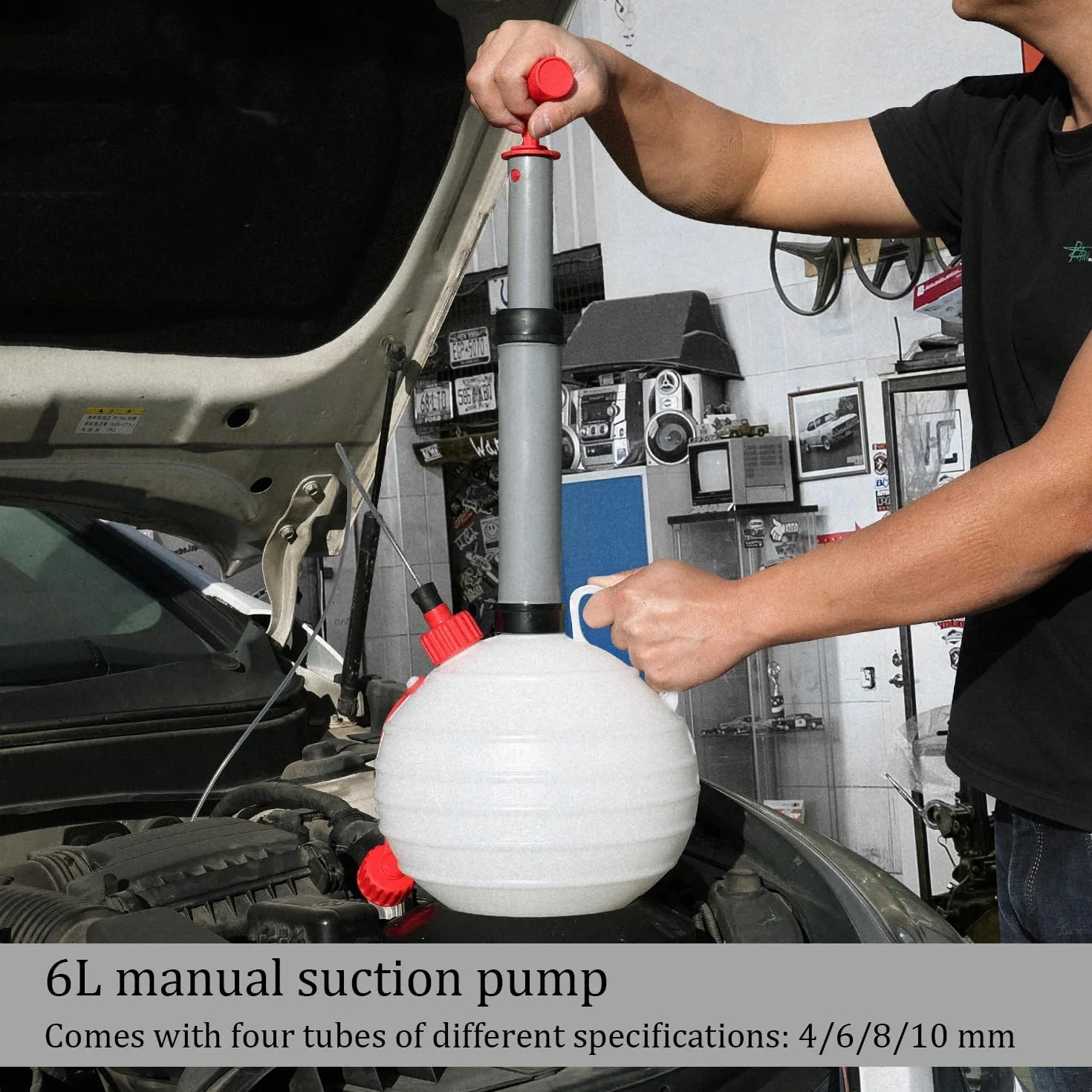 Pompa Di Aspirazione Dell'Olio Da 6L,Pompa Di Aspirazione Manuale,Dotata Di Base Migliorata e Tubi Flessibili In Quattro Misure,Pompa Aspirazione Dell'Olio Per Automobili,Imbarcazioni,Tosaerba