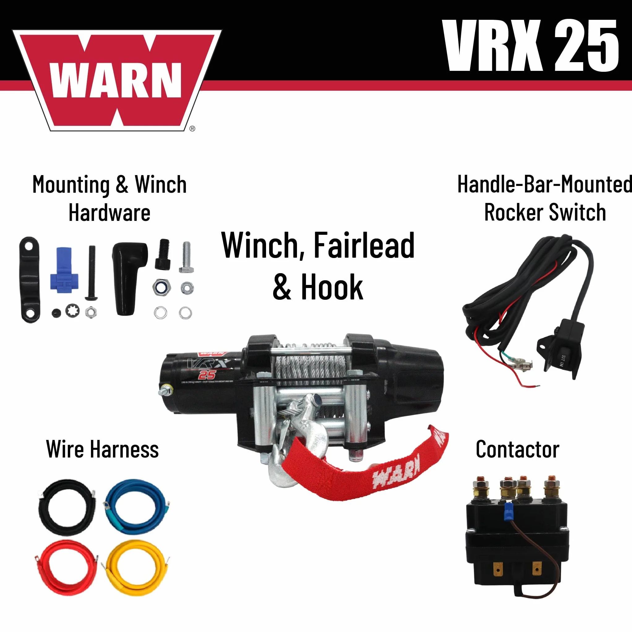 Warn Verricello VRX 25 Powersports 101025 1,25t 3/16" x 50' Cavo Acciaio