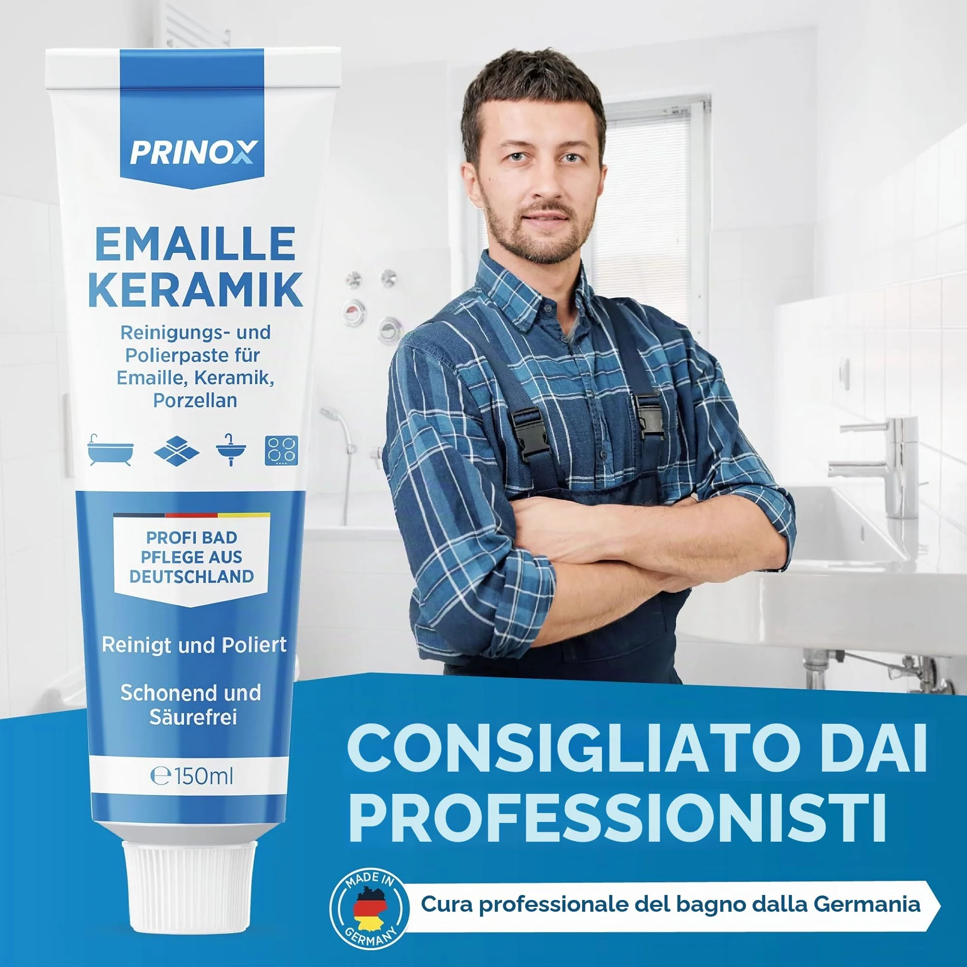 PRINOX Pasta detergente e lucidante 150 ml per smalto ceramica porcellana vetroceramica