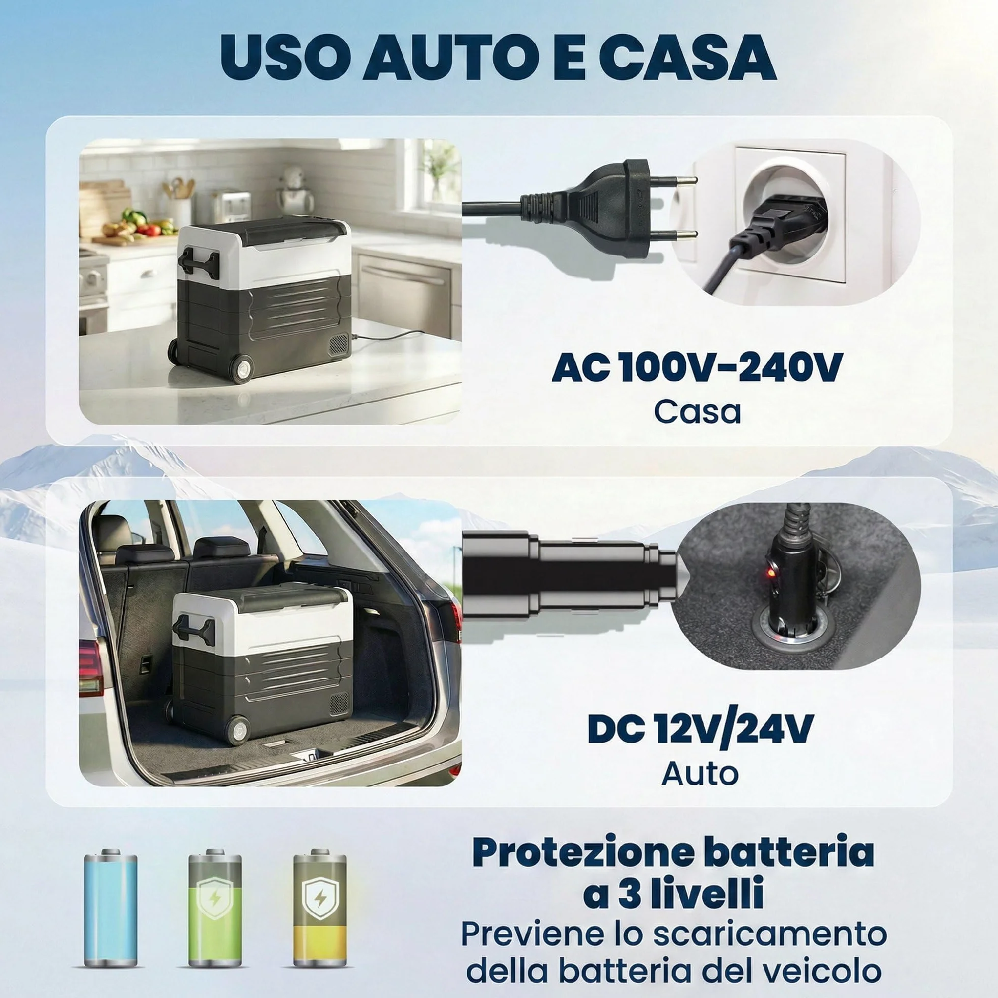 Outsunny Frigorifero Portatile per Auto 50L a Doppia Zona con Compressore, Frigo Elettrico Anti-Shock, APP Bluetooth, Ruote, Maniglia Pieghevole, 12V/240V, -20°C a 20°C, per Campeggio Camion Barca
