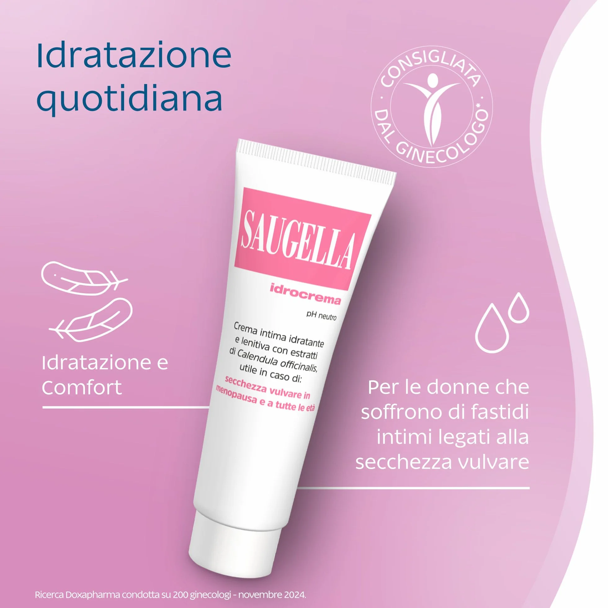 Saugella Idrocrema pH Neutro 30 ml z Kwasem Hialuronowym i Nagietkiem na Suchość i Swędzenie