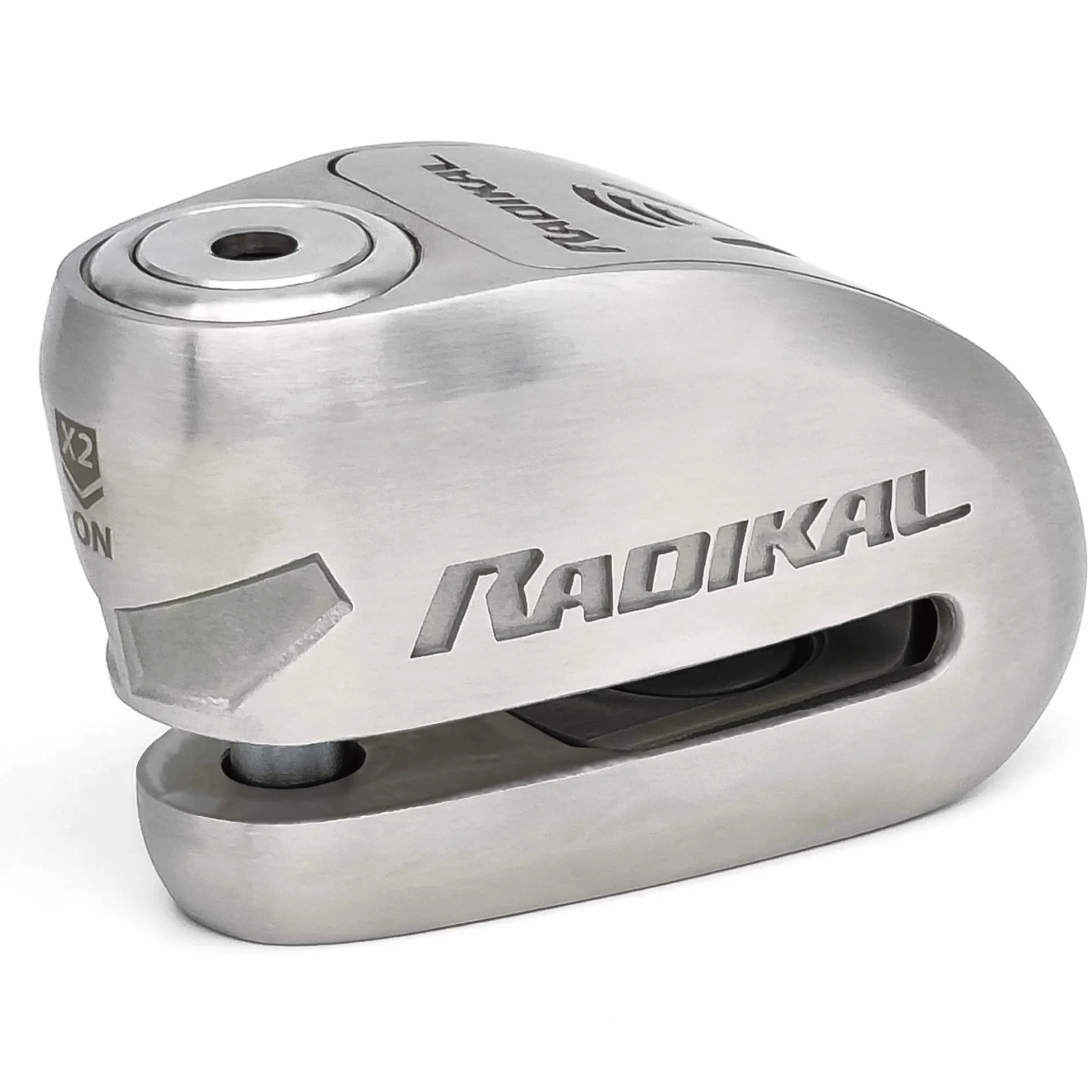 RADIKAL RK910S Bloccadisco Moto con Allarme 120dB ON/OFF, Omologato SRA et Sold Secure, Serratura Alta Sicurezza a Doppia Chiusura 10mm, Batteria Lunga Durata, Acciaio Inox, Antifurto Lucchetto Moto