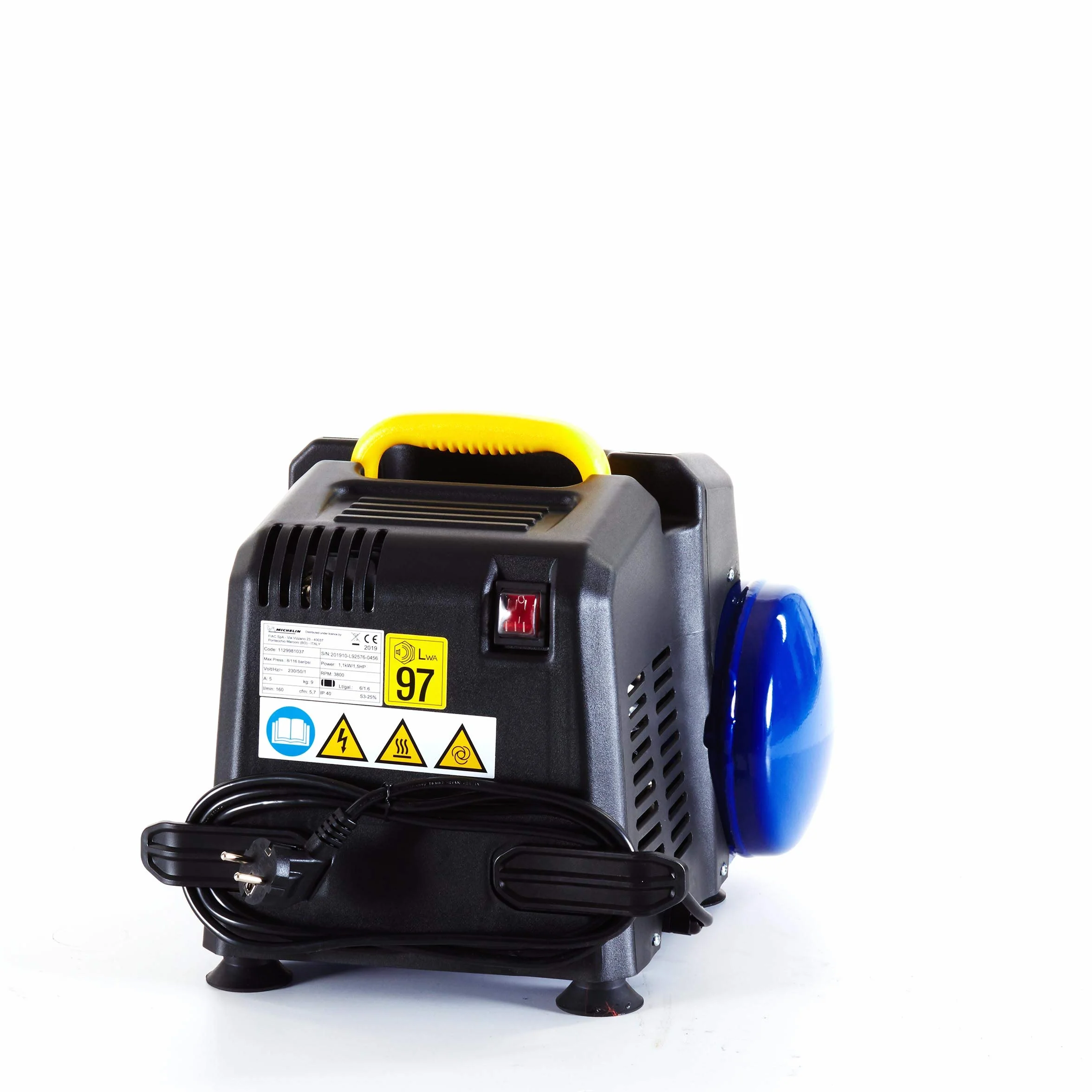 Michelin Compressore d'Aria Portatile MBL6, Compressore Aria Oil-Free da 6 Litri, Manometro Integrato, Pressione Massima 8 Bar, Potenza 1.5 CV